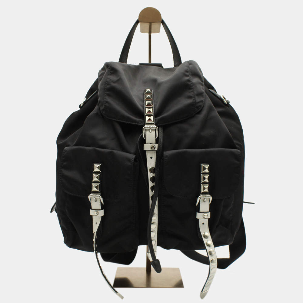 مملوكة مسبقًا Prada Black Nylon Studded Vela Backpack