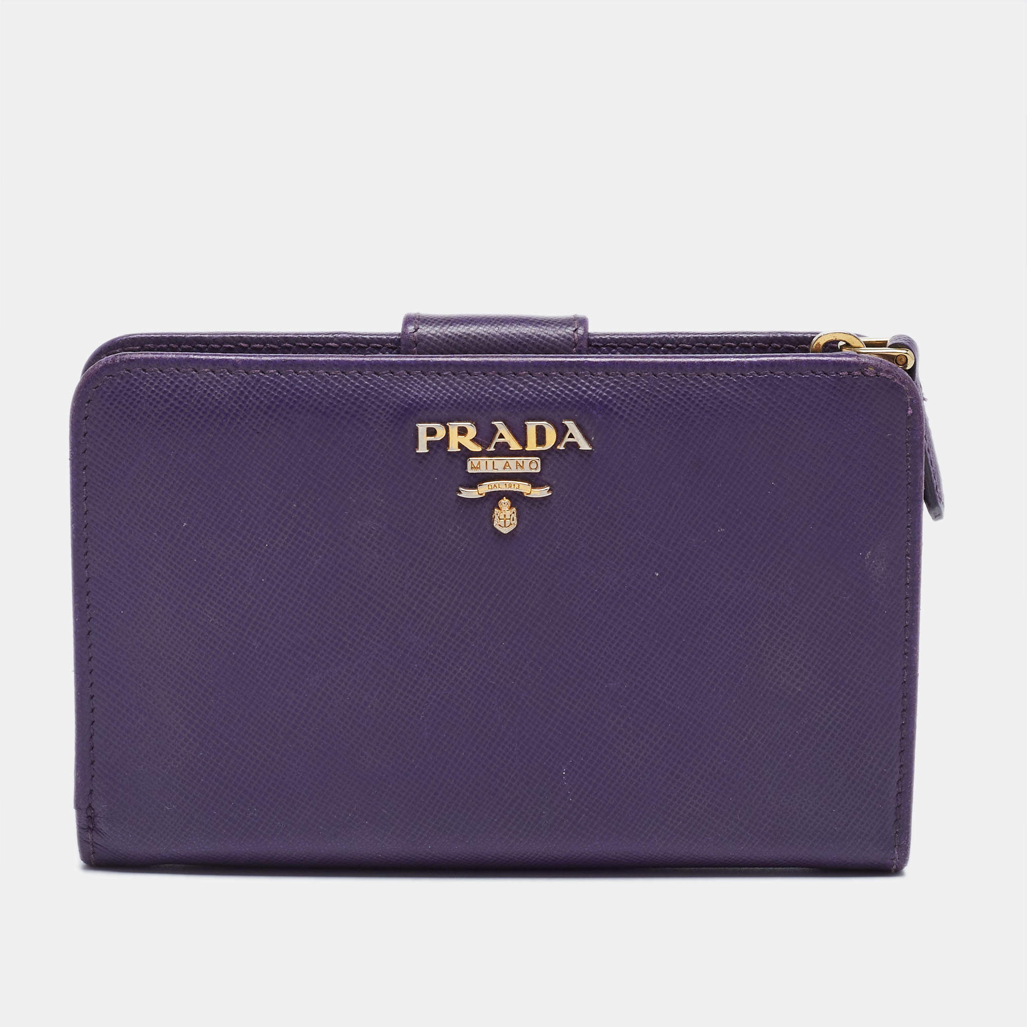 Pre Owned Prada Purple Saffiano Metal Leather French Wallet