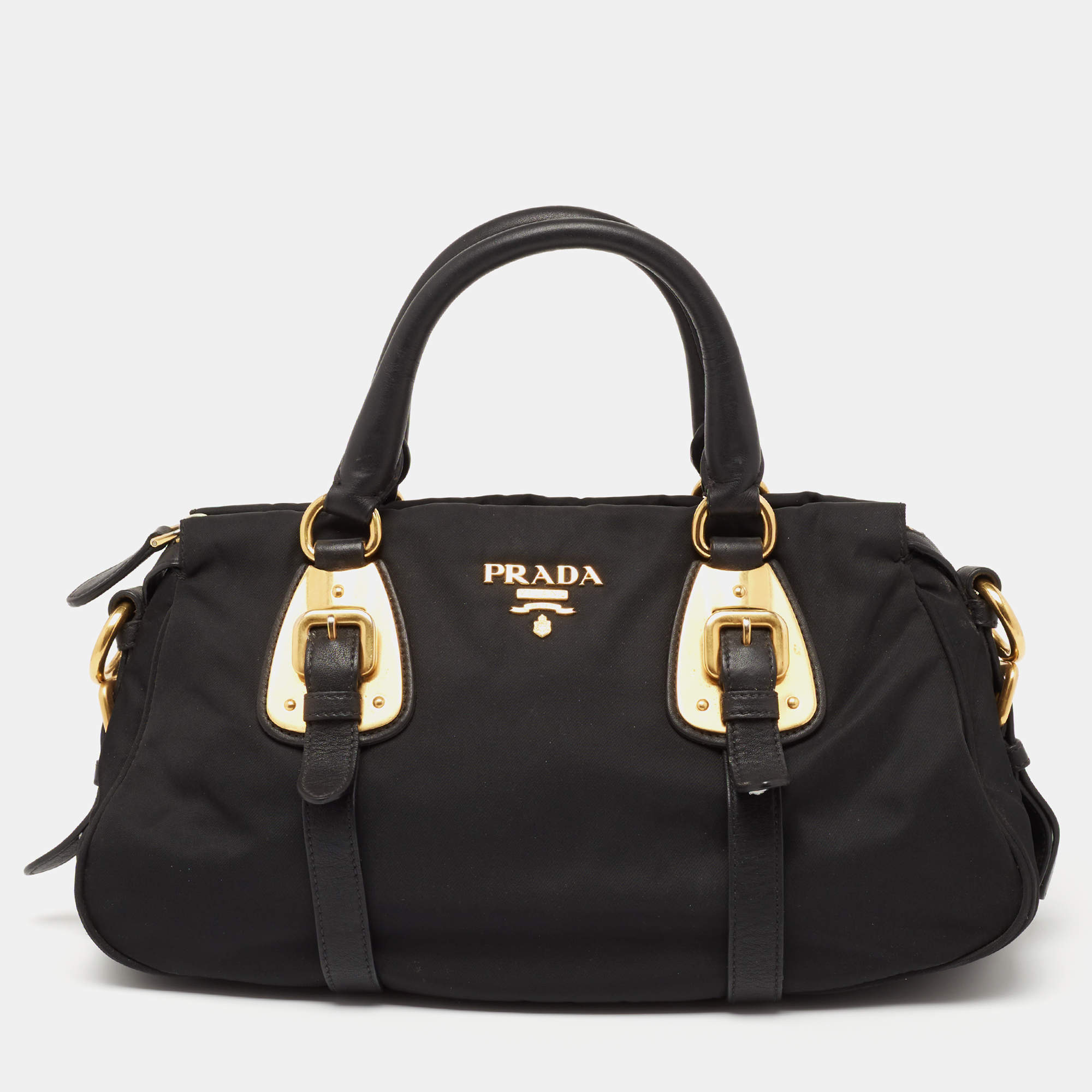 Pre Owned Prada Black Nylon Gaufre Chain Tote