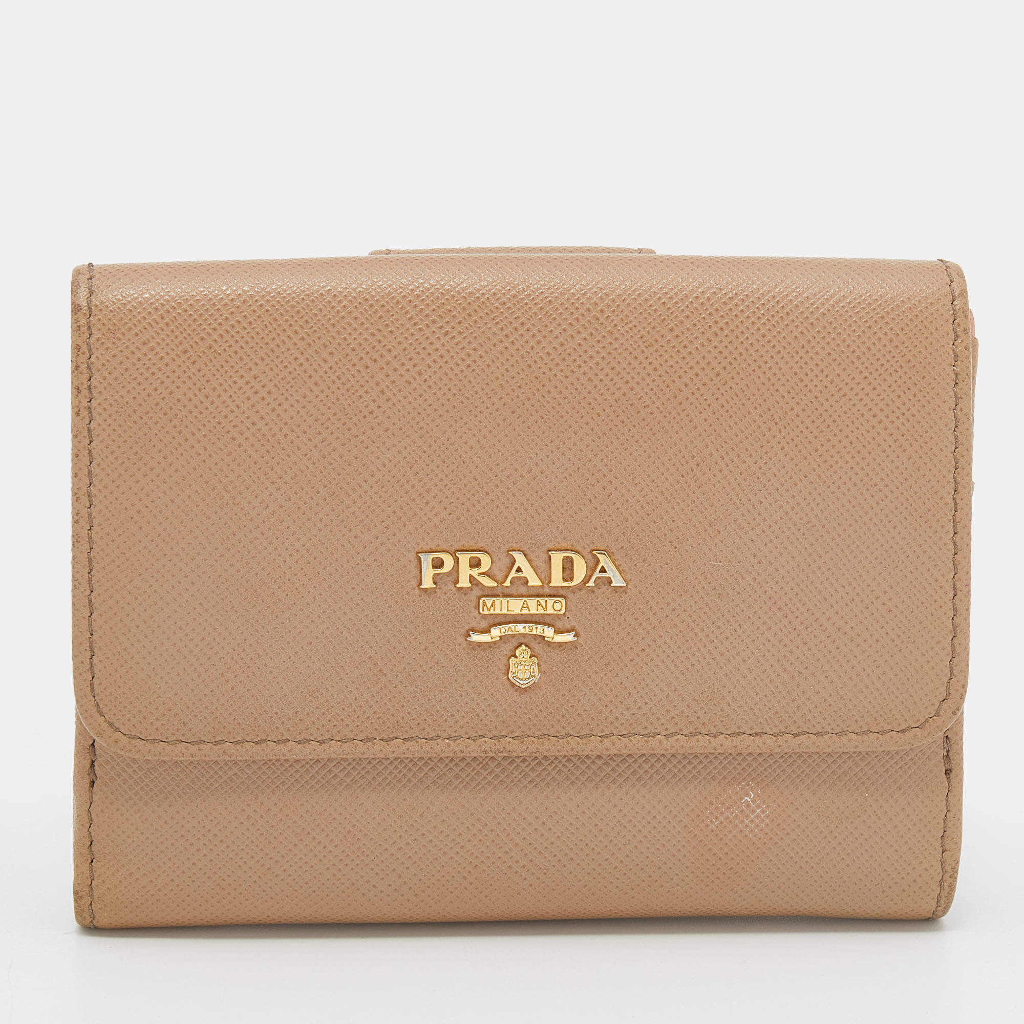Pre Owned Prada Beige Saffiano Lux Leather French Wallet