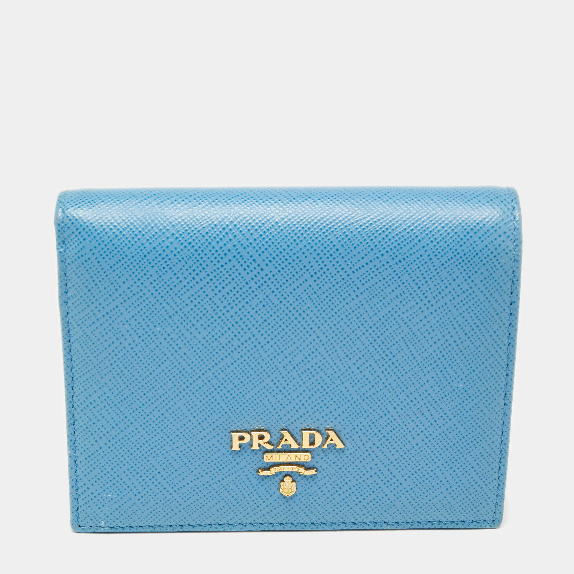 Pre Owned Prada Light Blue Saffiano Metal Leather Bifold Card Case