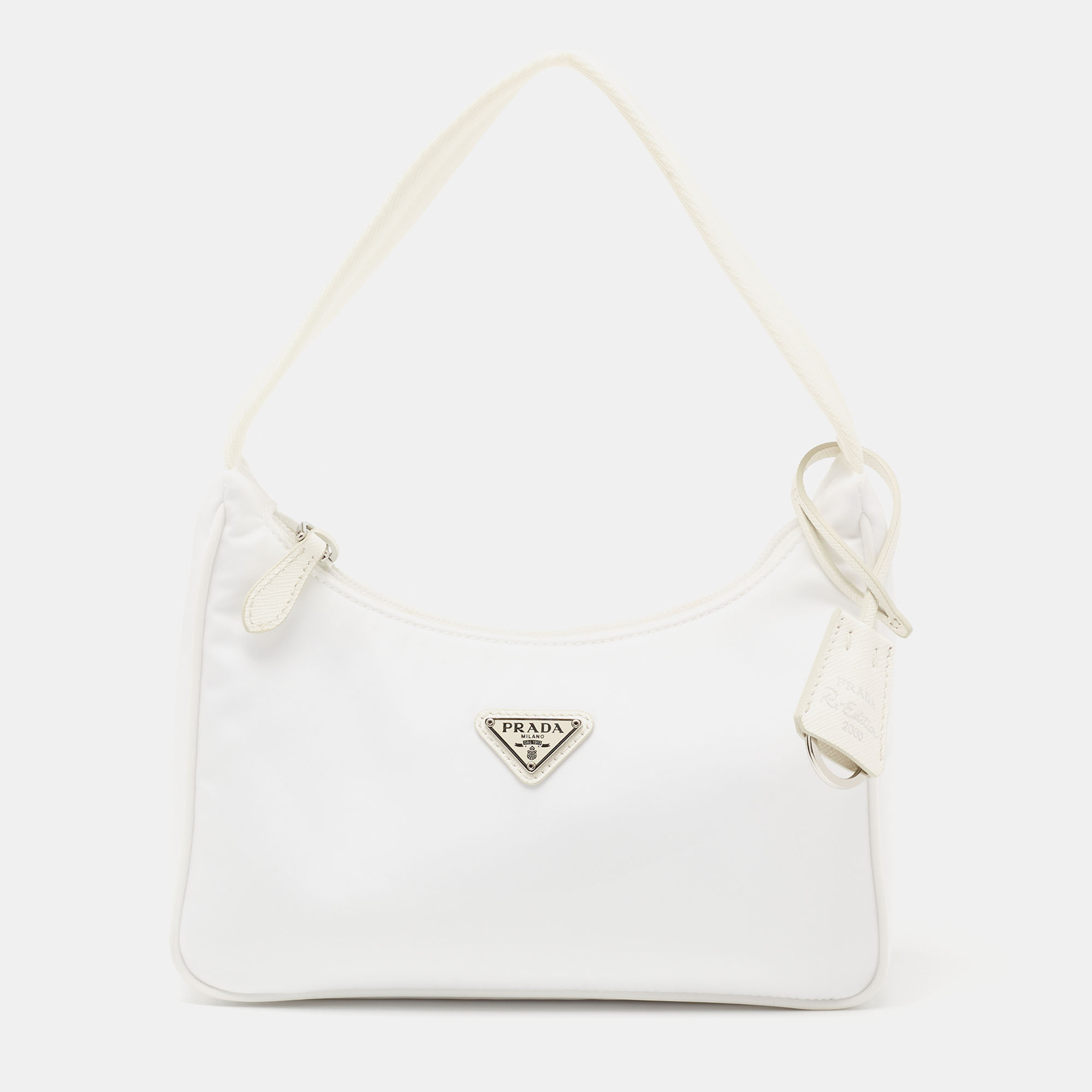 Pre Owned Prada White Tessuto Nylon Re-Edition 2000 Baguette Bag