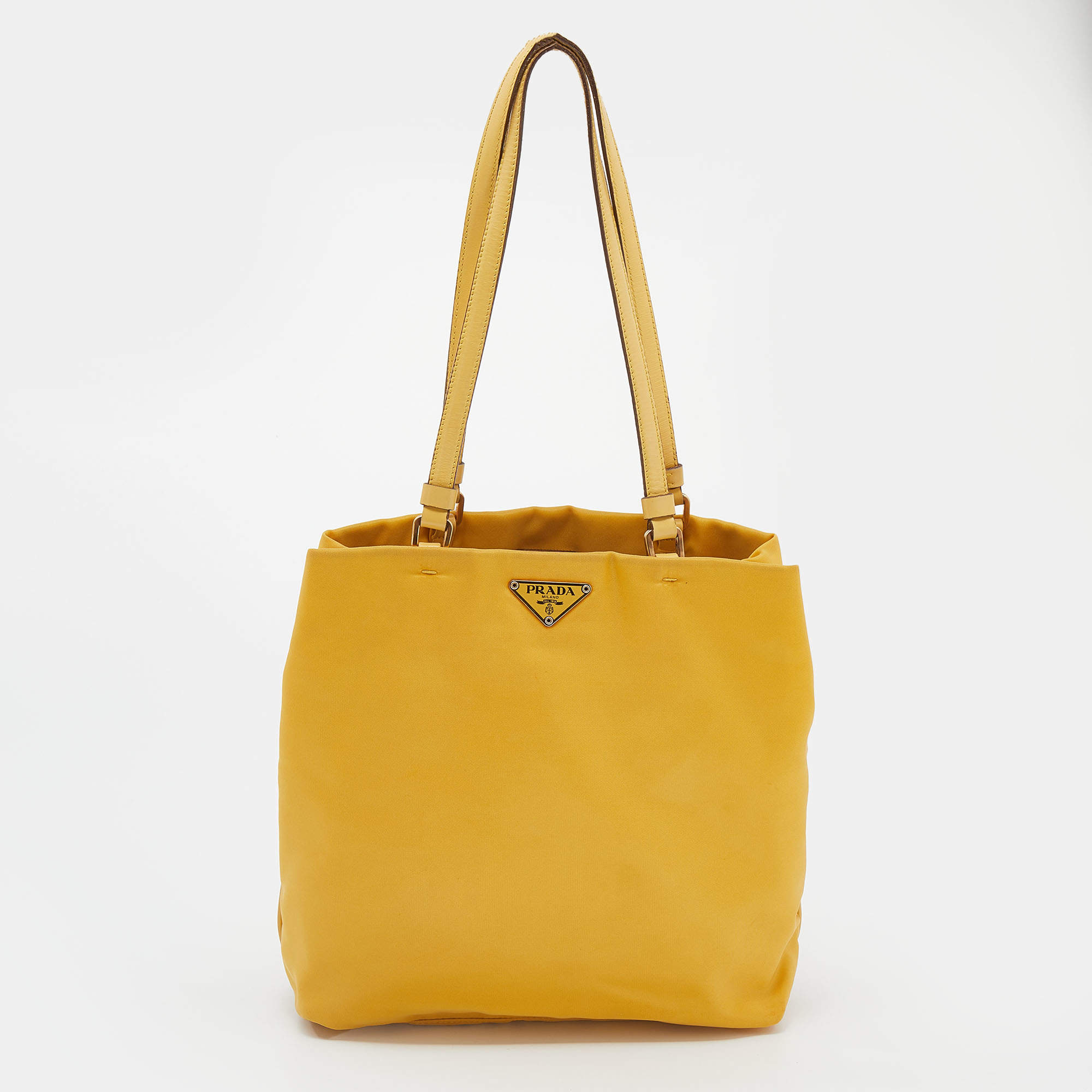Pre Owned Prada Yellow Nylon And Leather Tote