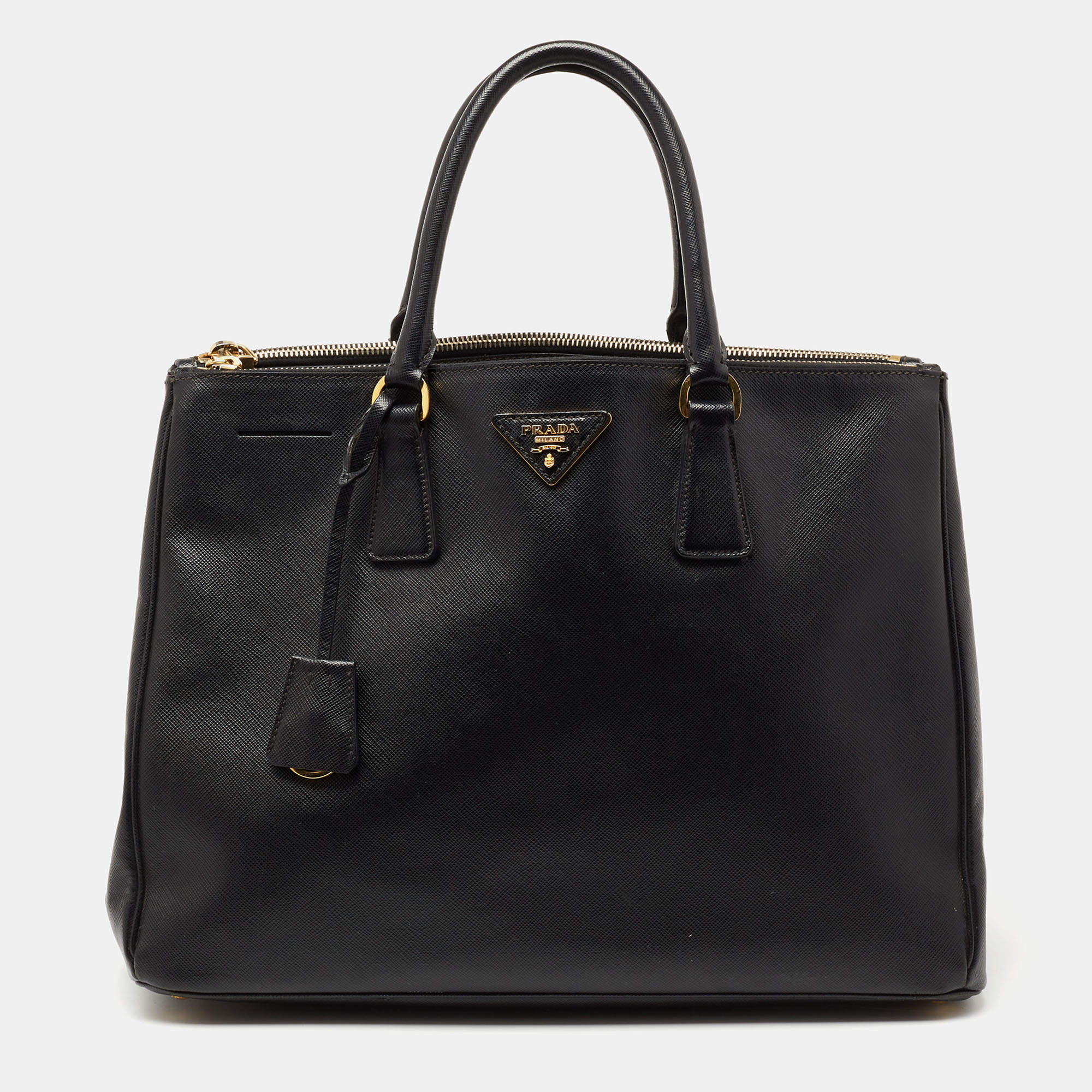 Pre Owned Prada Black Saffiano Leather Large Galleria Double Zip Tote