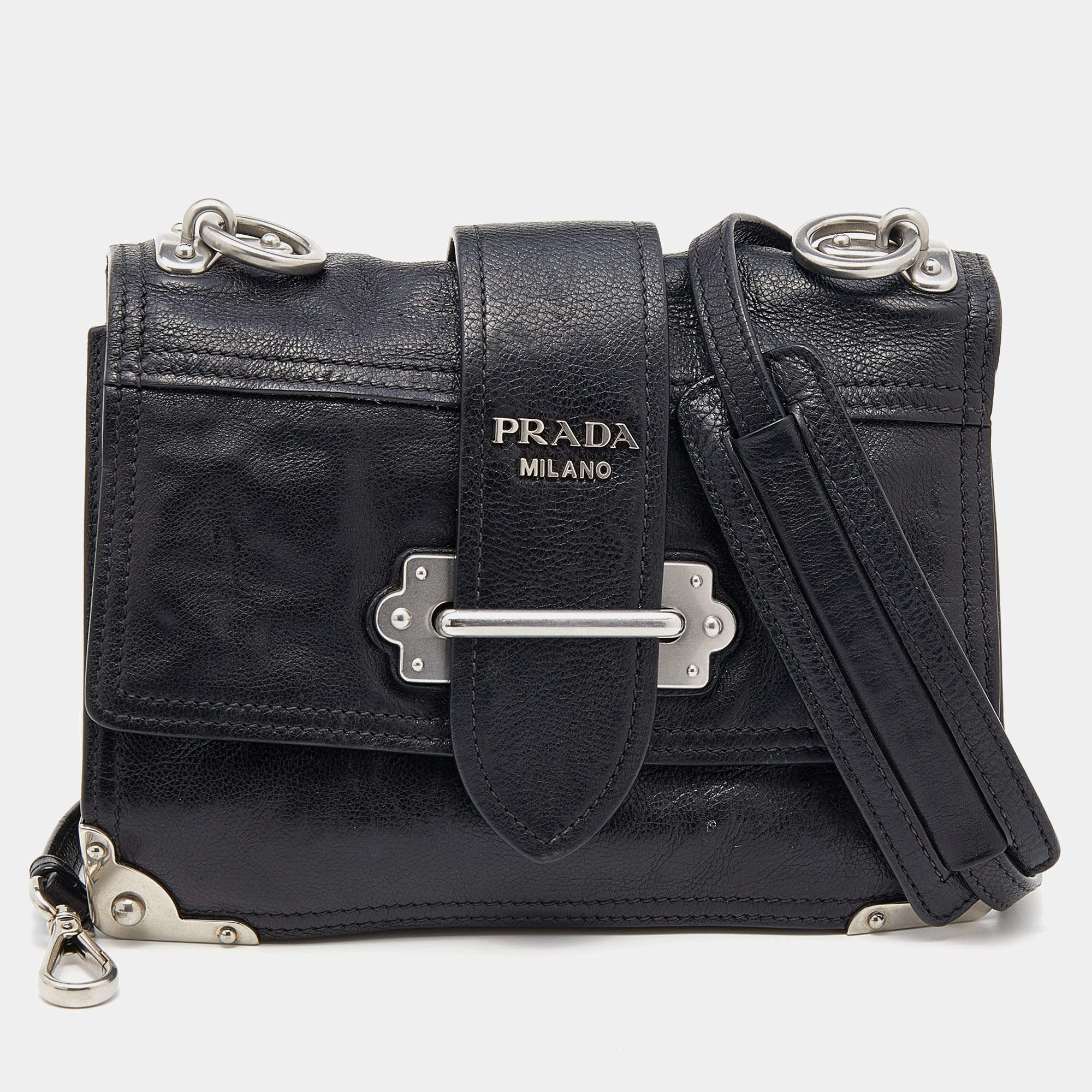 Silver Prada Cahier Leather Crossbody Bag