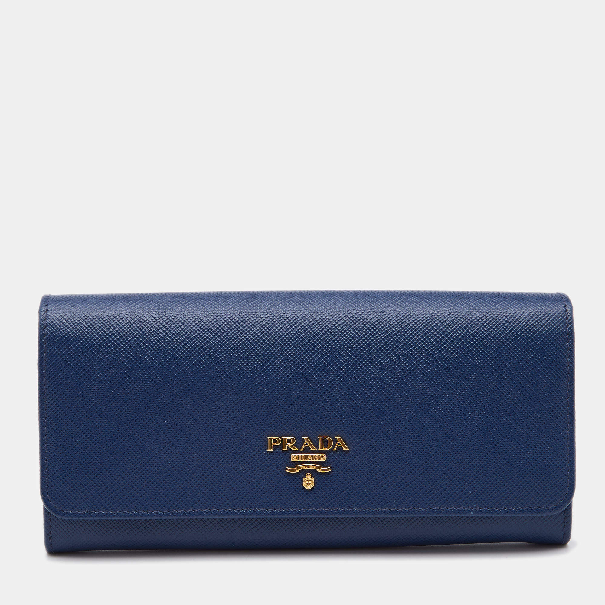 Pre Owned Prada Blue Saffiano Leather Flap Continental Wallet