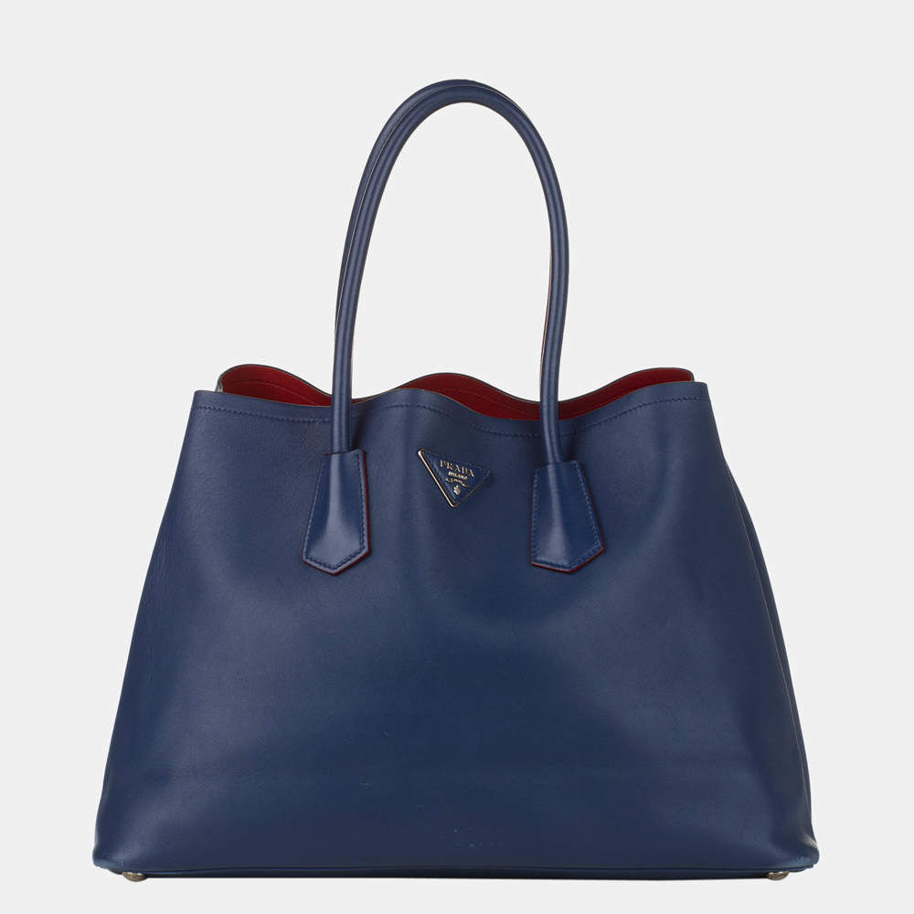 Pre Owned Prada Blue Saffiano Cuir Double Tote Bag