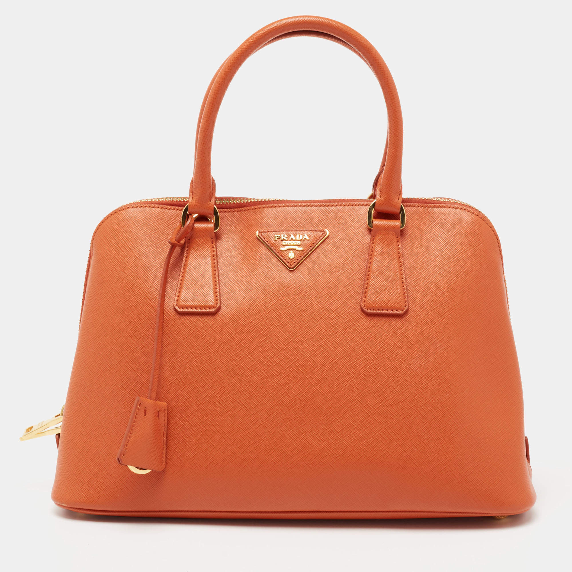 Pre Owned Prada Orange Saffiano Lux Leather Medium Promenade Satchel