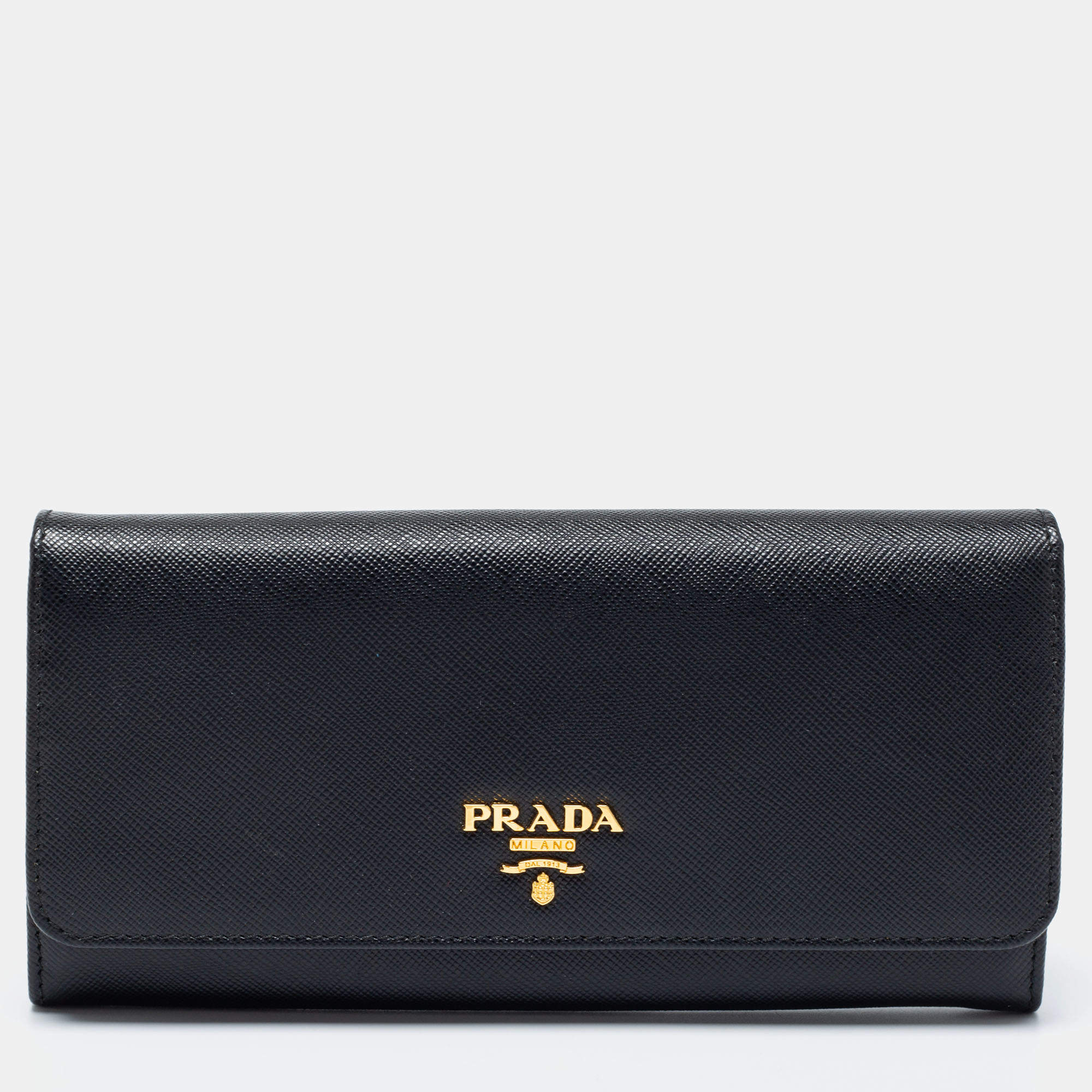 Pre Owned Prada Black Saffiano Leather Continental Flap Wallet