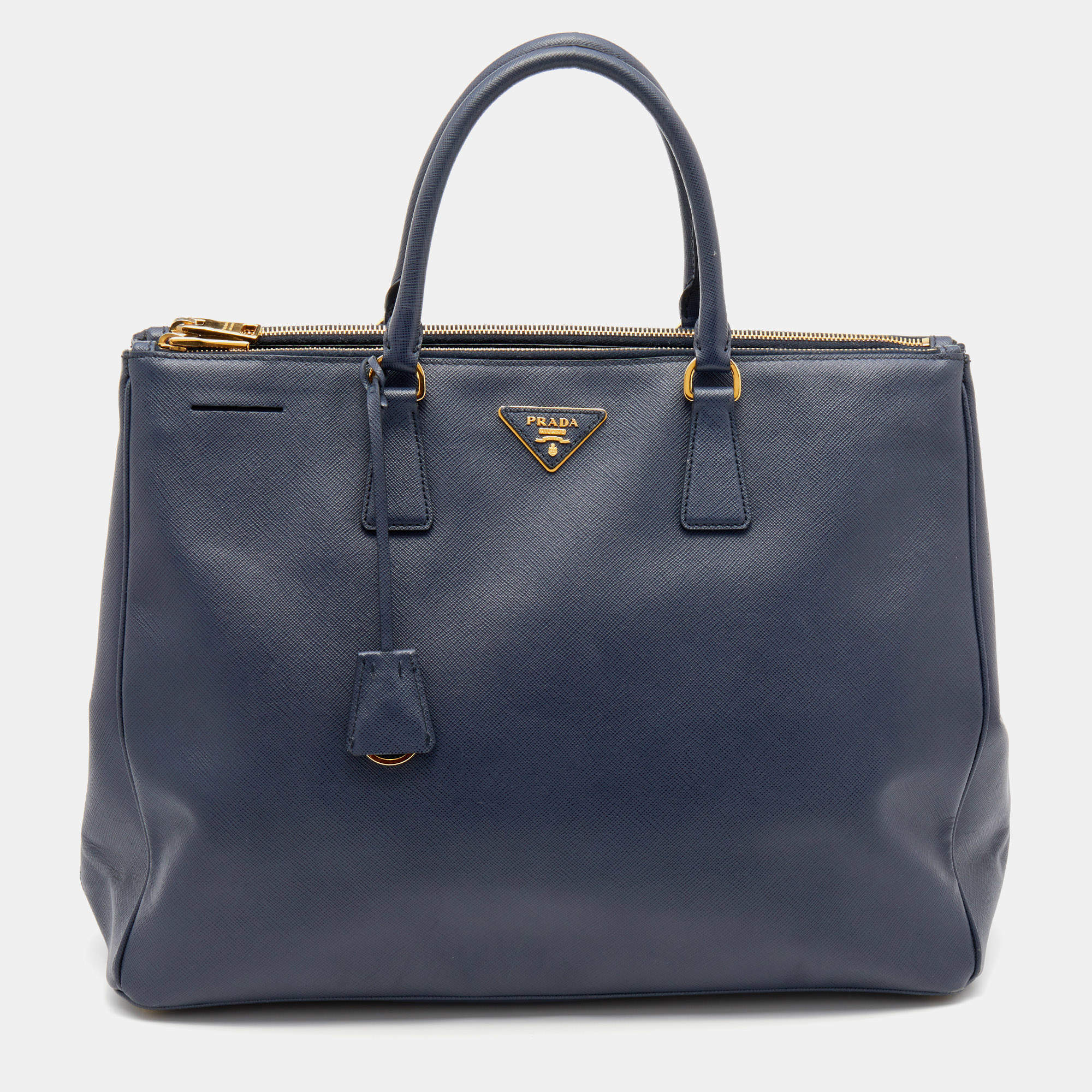 Pre Owned Prada Navy Blue Saffiano Leather Extra Large Double Zip Executive Tote
