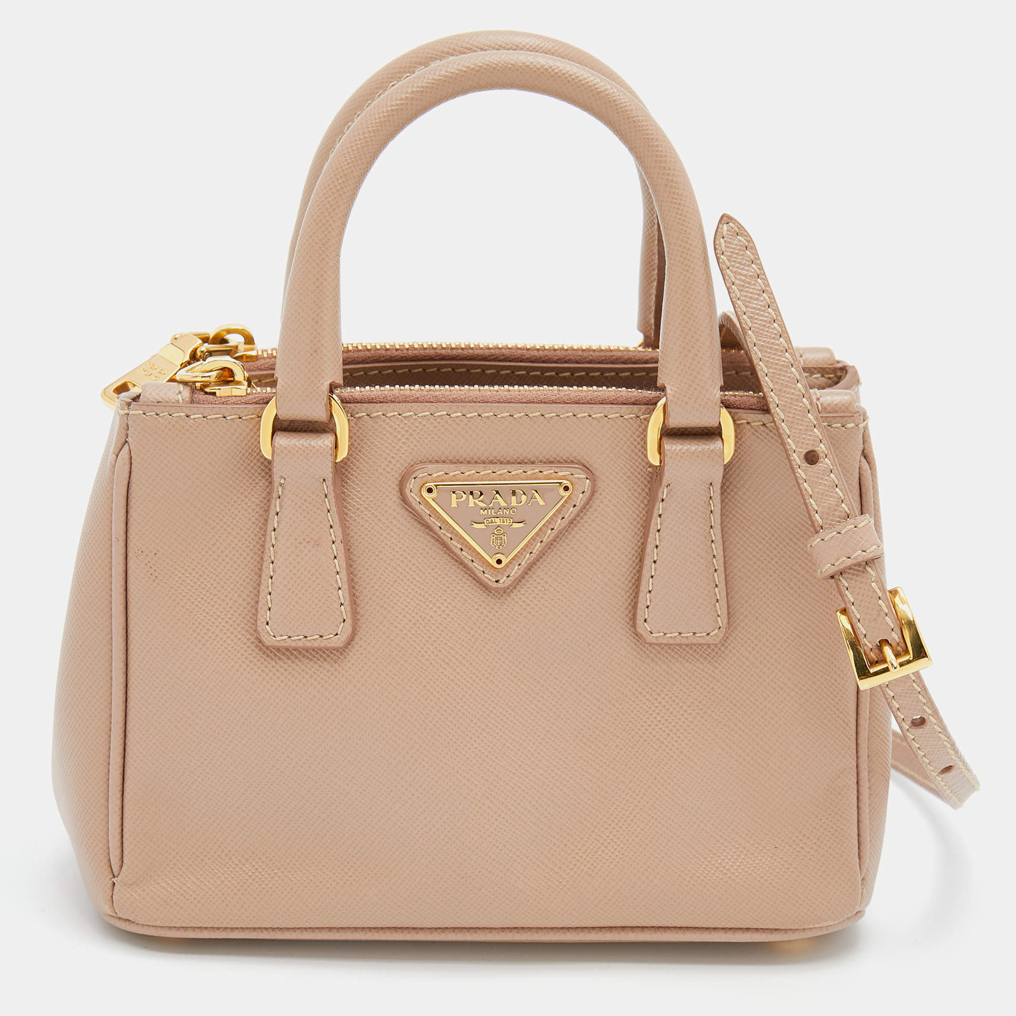 Pre Owned Prada Dusty Pink Saffiano Lux Leather Micro Galleria Tote