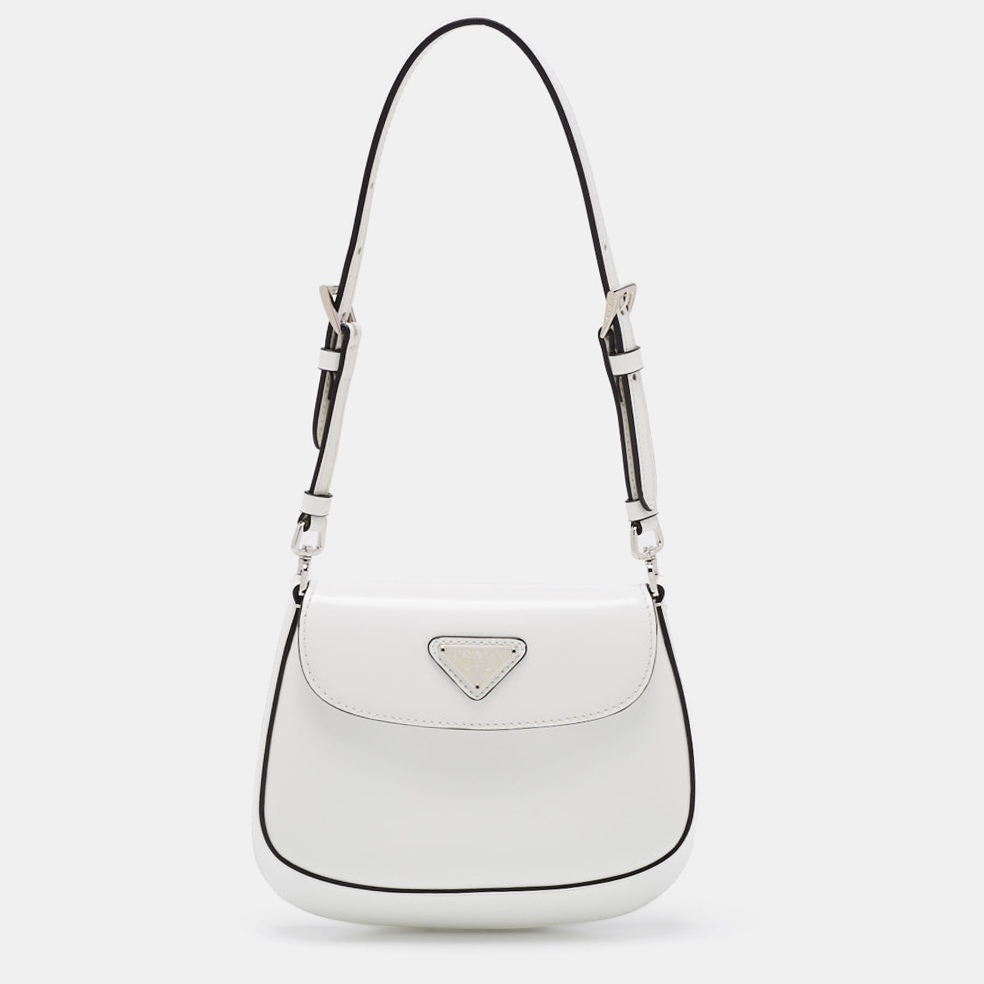 Pre Owned Prada Off White Leather Mini Cleo Pochette