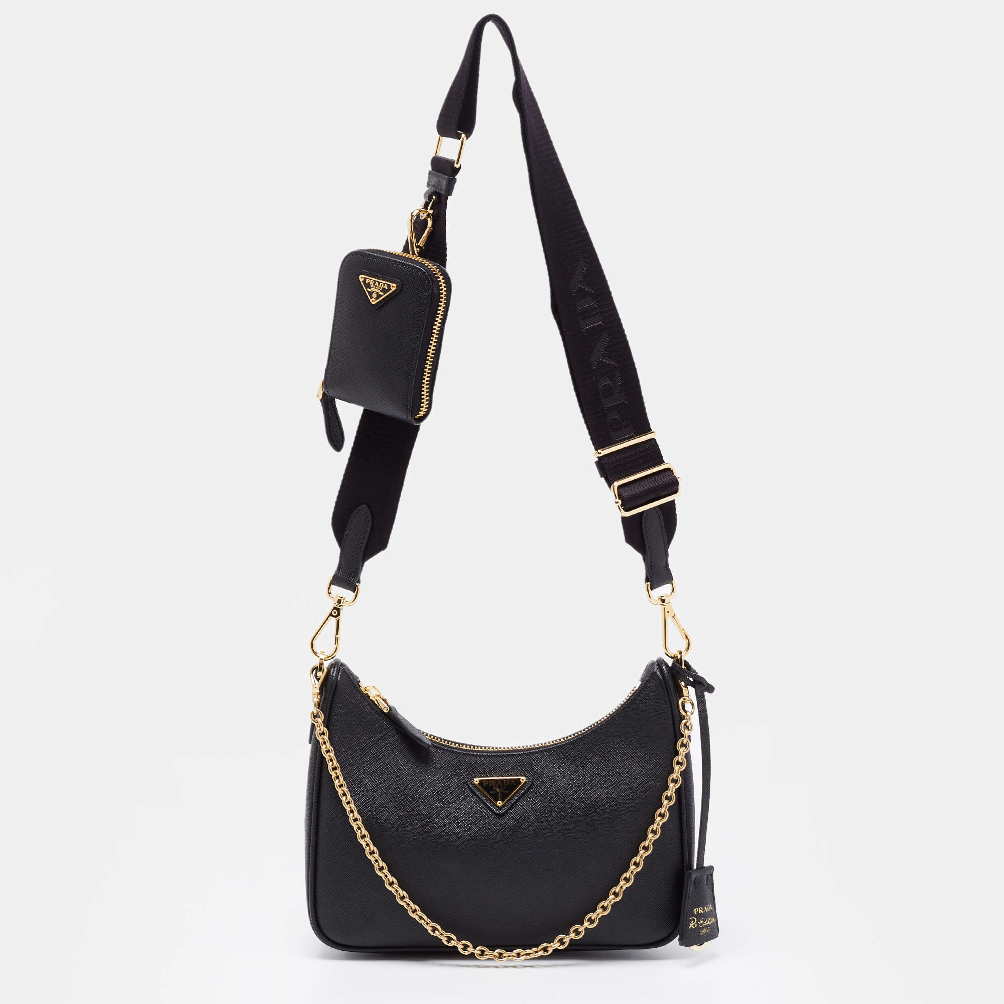 Pre Owned Prada Black Saffiano Lux Leather Re-Edition 2005 Shoulder Bag