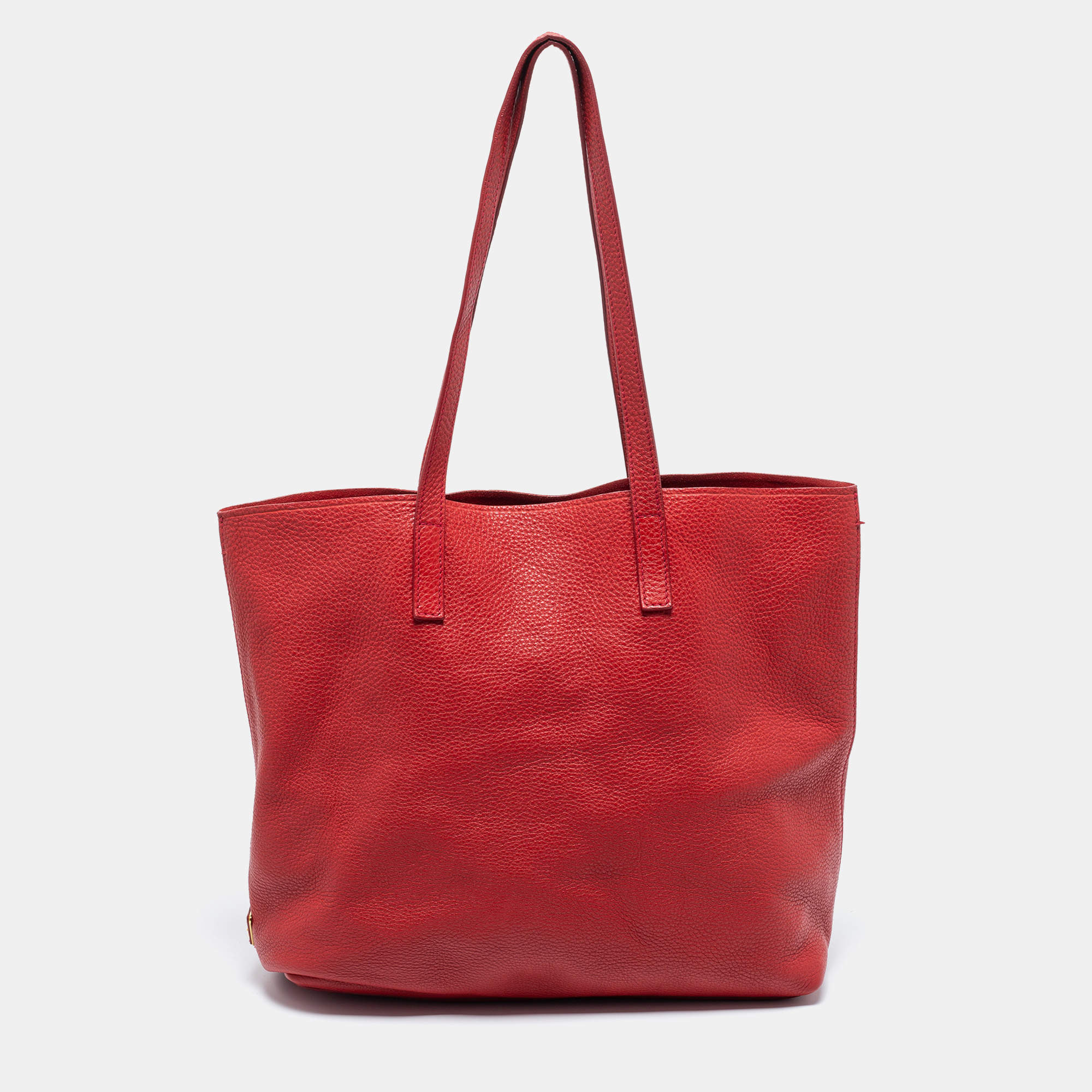 Pre Owned Prada Red Vitello Daino Leather Shopper Tote