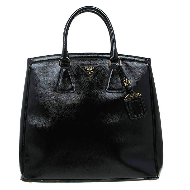 Pre Owned Prada Black Saffiano Lux Leather Parabole Shopping Tote