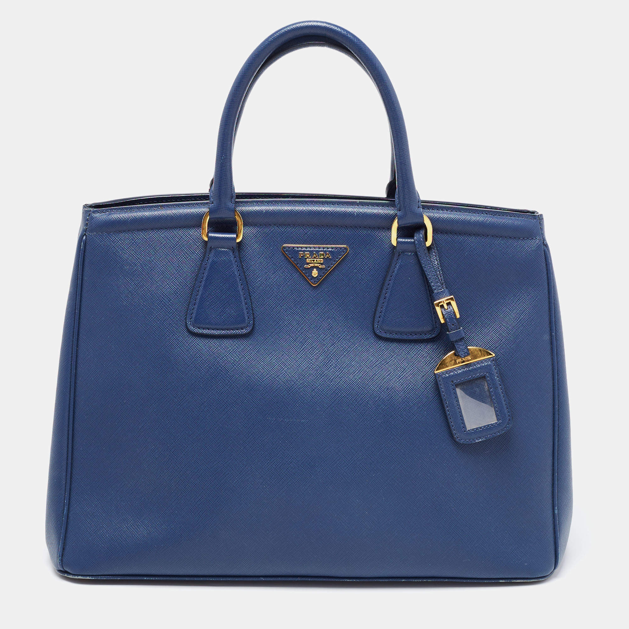 Pre Owned Prada Blue Saffiano Leather Parabole Tote