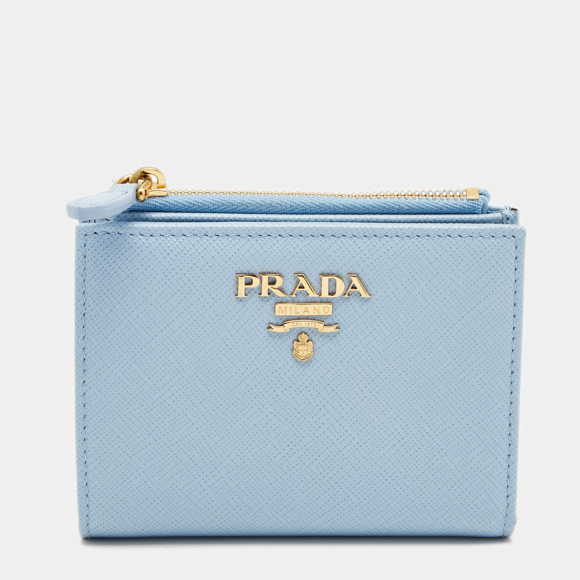 Pre Owned Prada Blue Saffiano Leather Compact Wallet