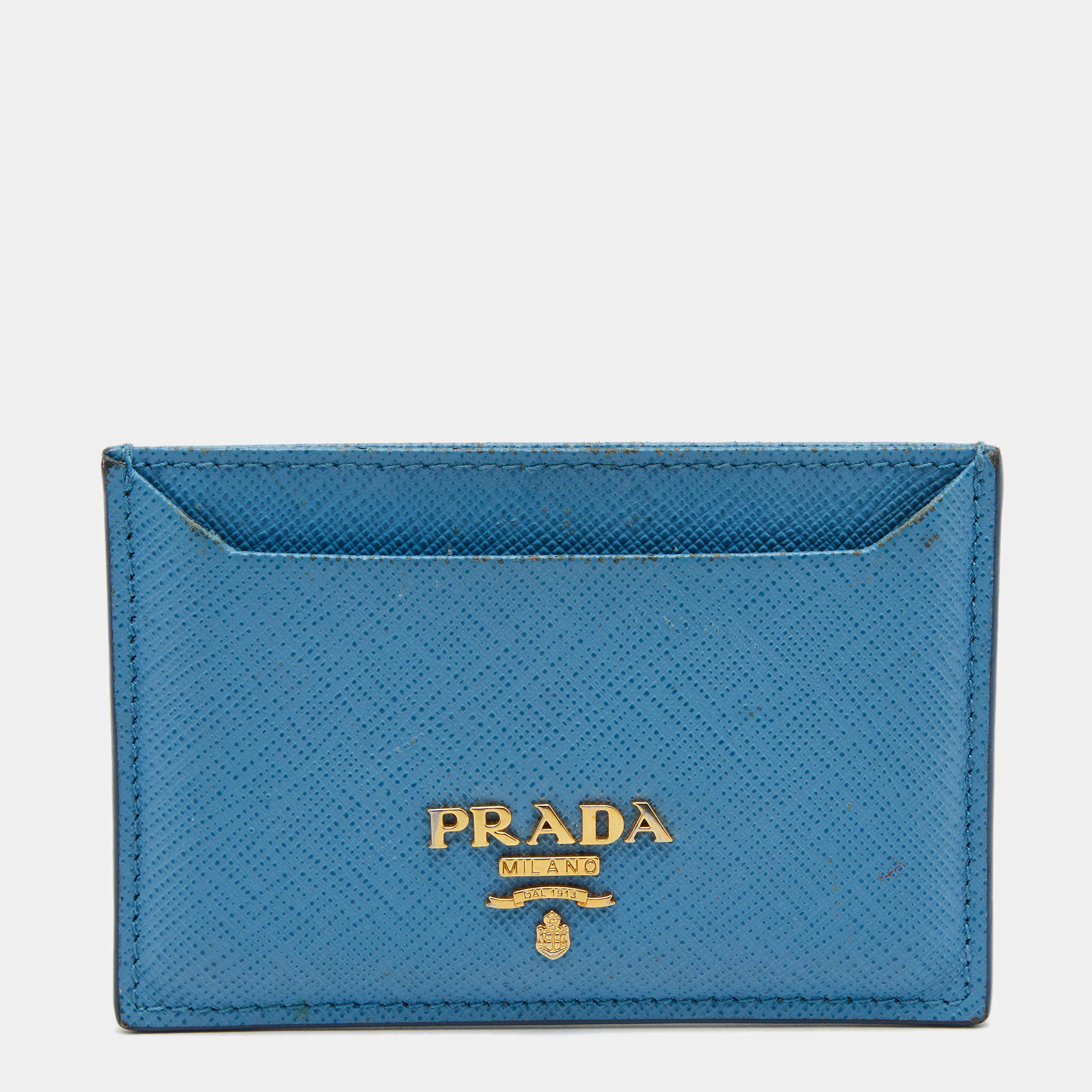 Pre Owned Prada Blue Saffiano Leather Card Holder