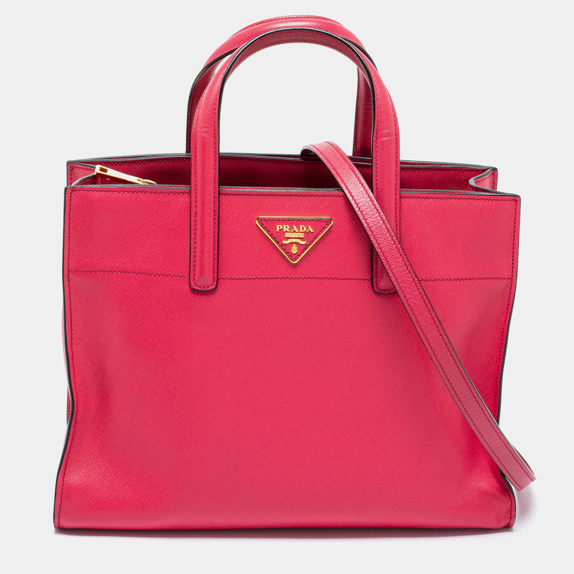 Pre Owned Prada Pink Saffiano Soft Leather Tote 