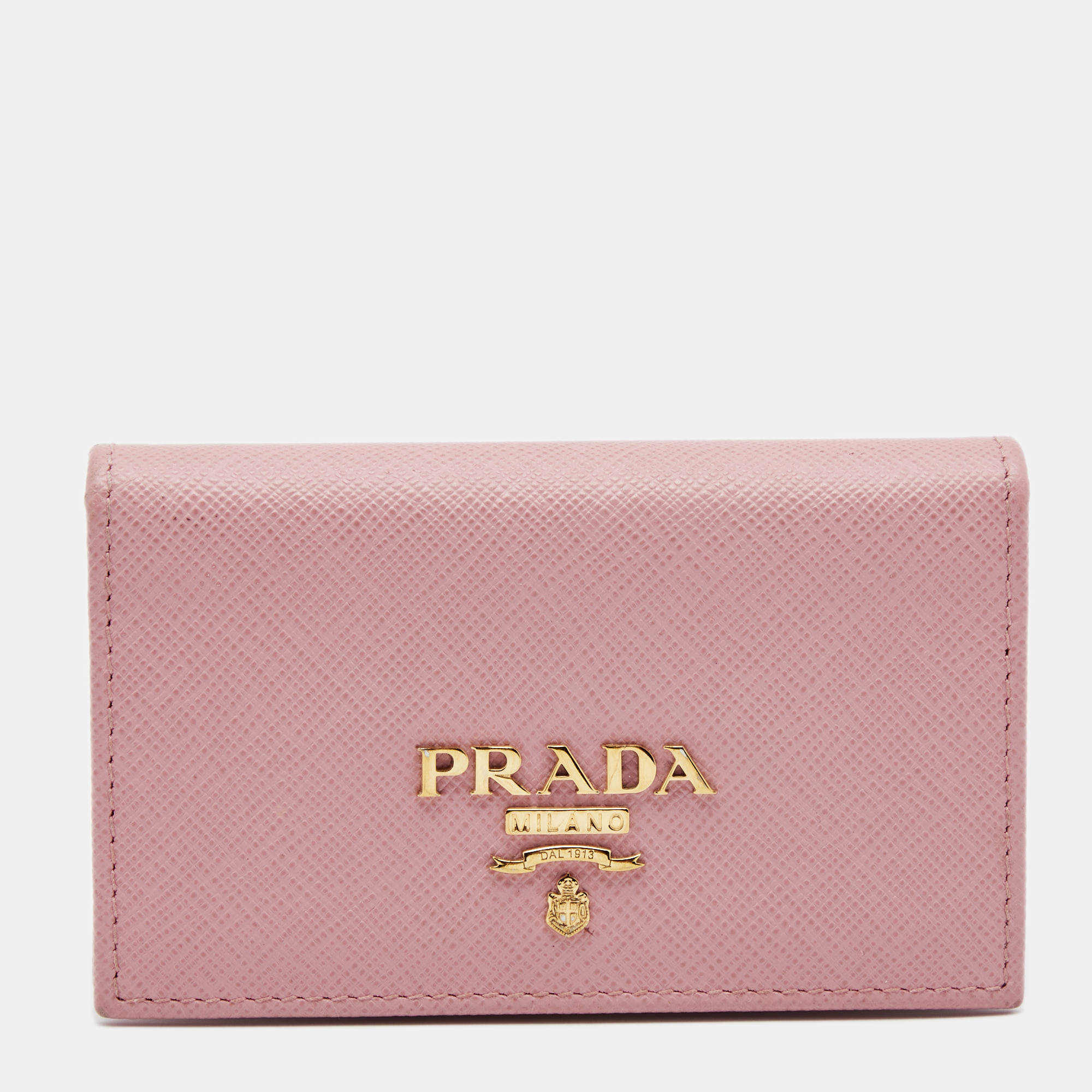 Pre Owned Prada Pink Saffiano Leather Card Holder