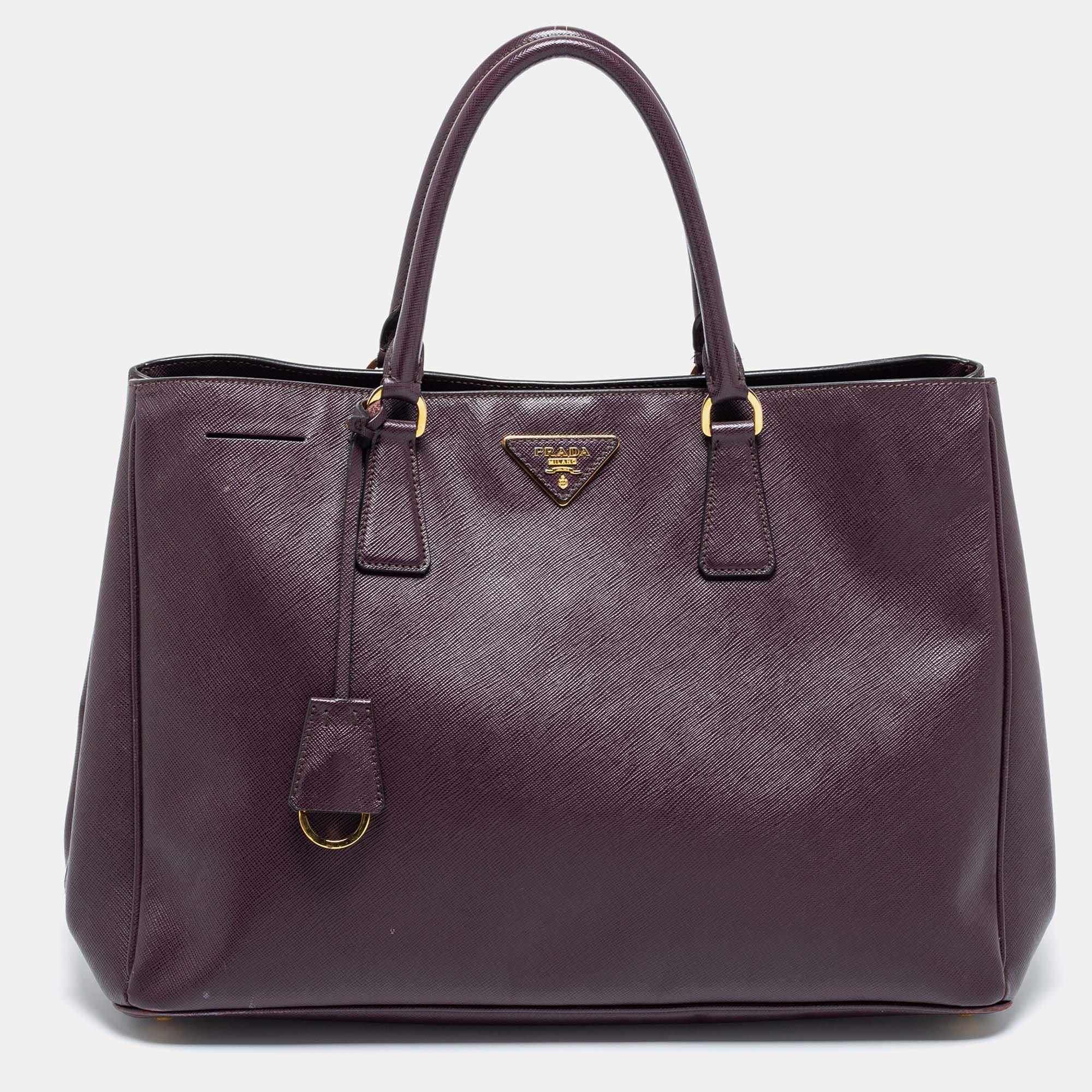 Pre Owned Prada Burgundy Saffiano Lux Leather Large Tote