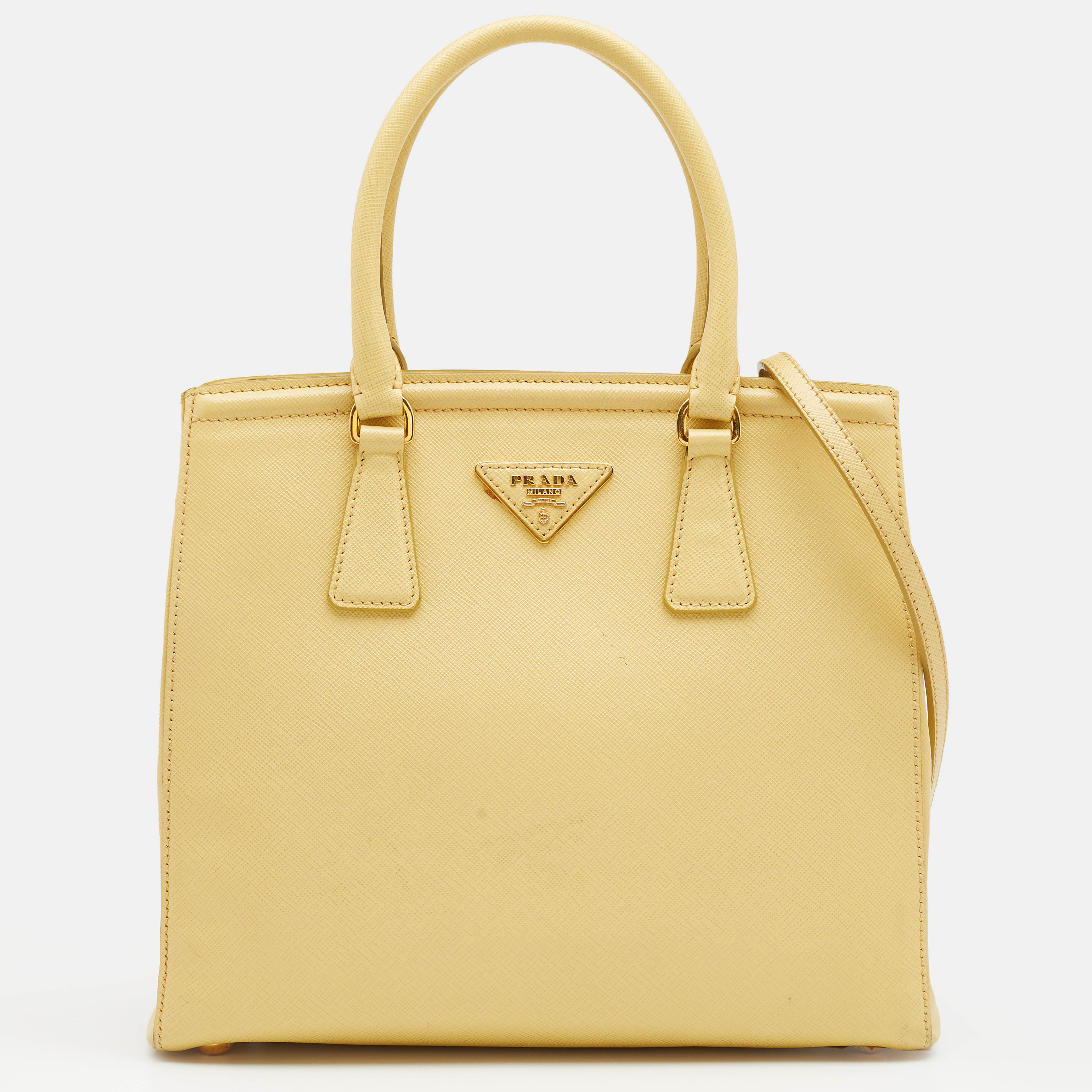 Prada Yellow Saffiano Lux Leather Parabole Shopping Tote Bag BN2401 -  Yoogi's Closet