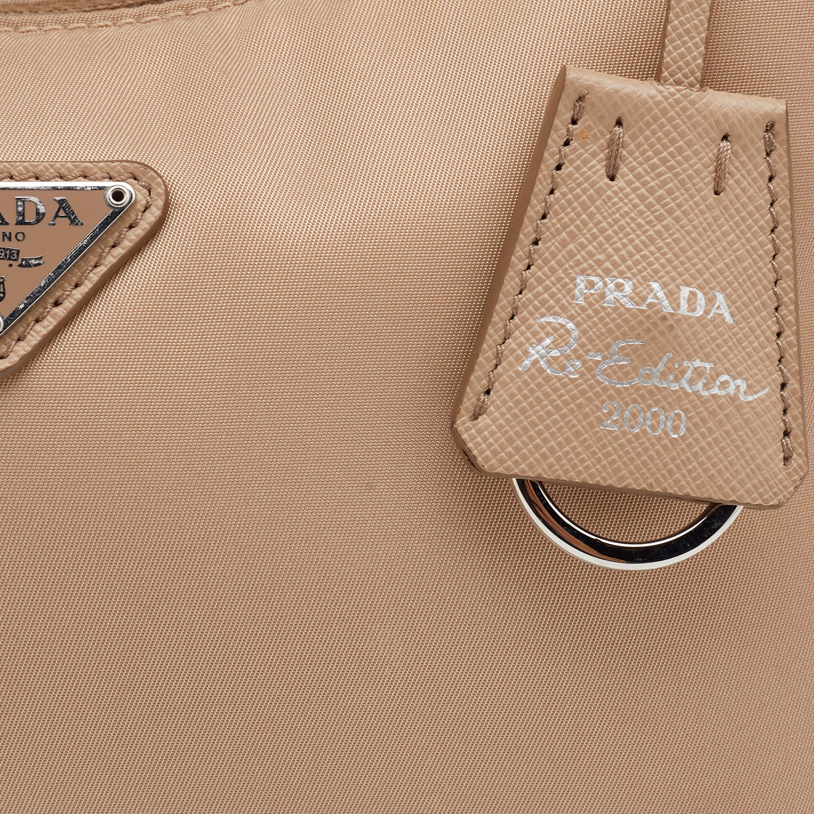 Prada Re-Edition 2000 Mini Bag Nylon Cameo Beige in Nylon/Saffiano Leather  with Silver-tone - US
