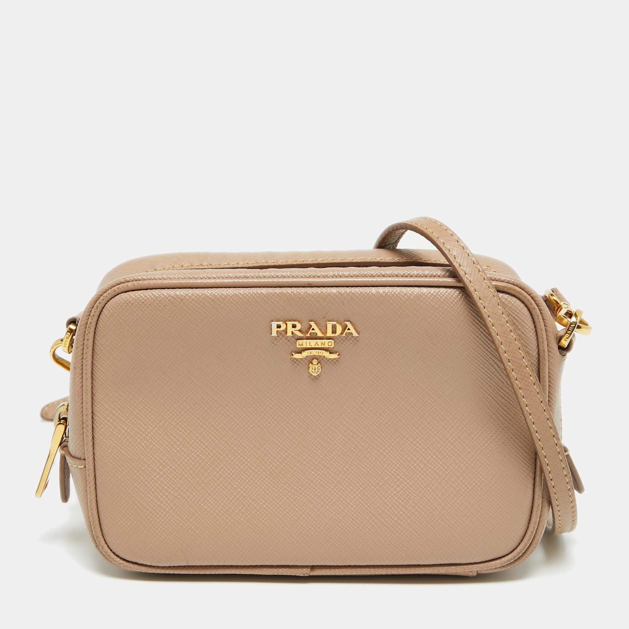 Pre Owned Prada Poudre Saffiano Lux Leather Mini Camera Crossbody Bag