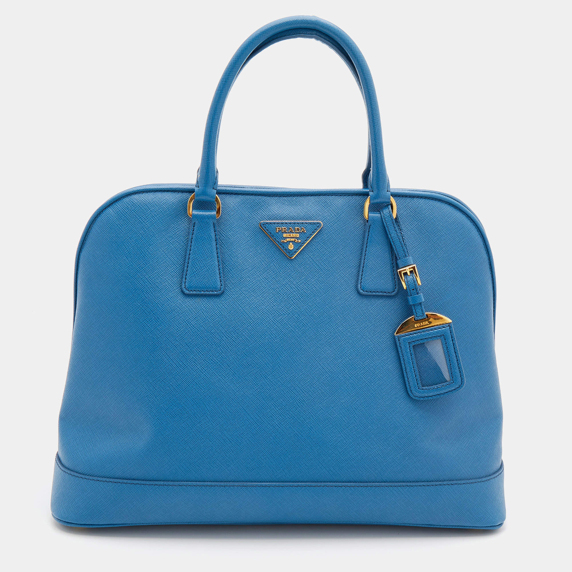 Pre Owned Prada Blue Saffiano Lux Leather Open Promenade Satchel