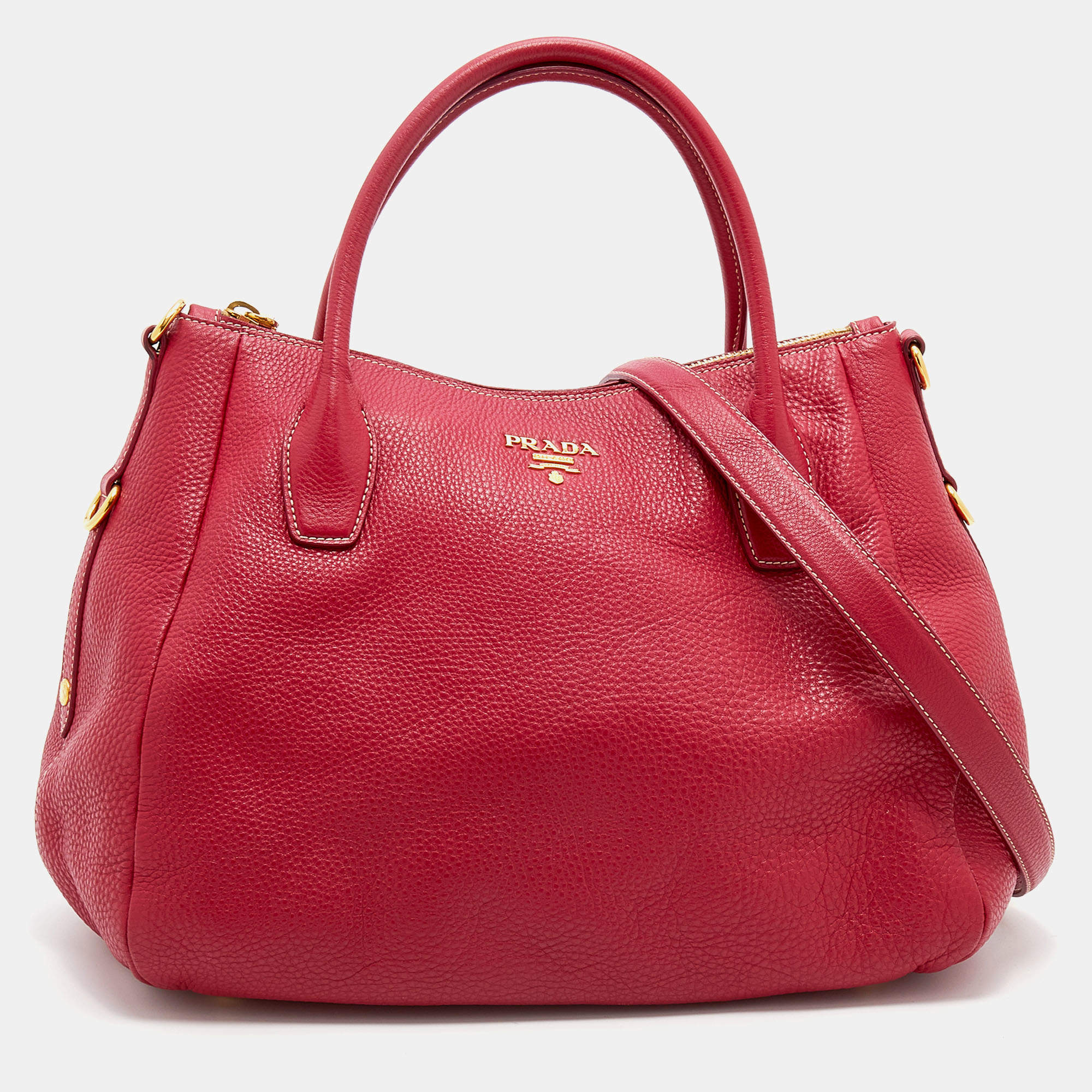 Pre Owned Prada Pink Vitello Daino Leather Shopper Tote