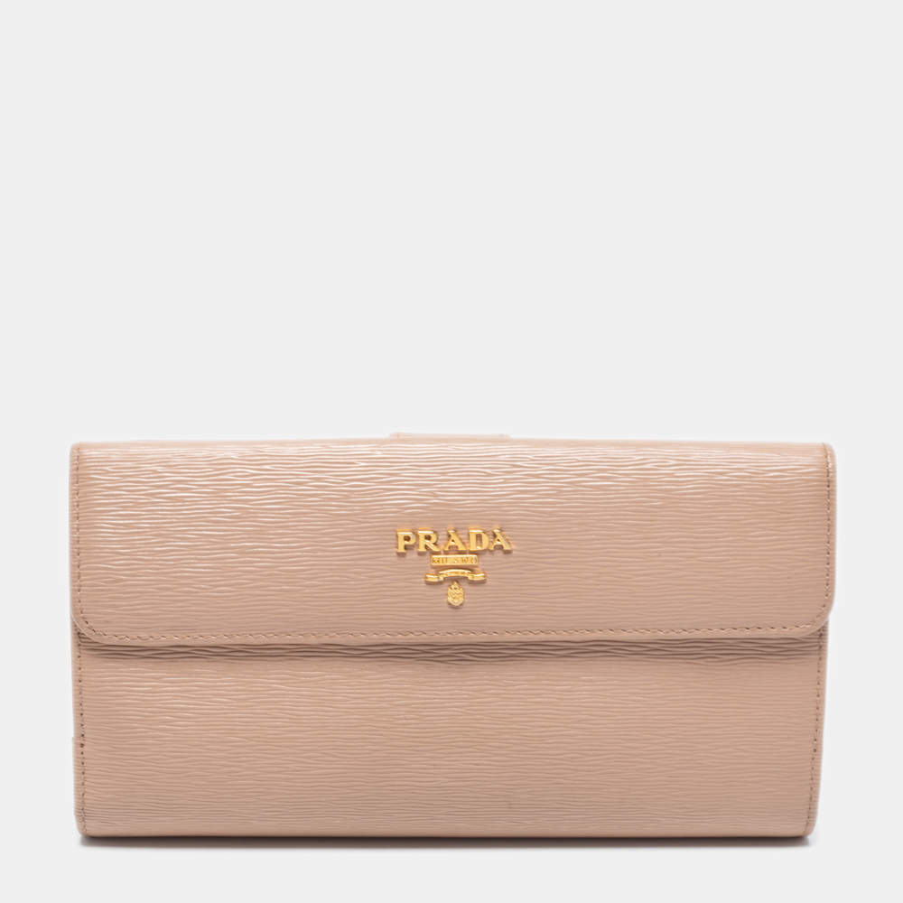 Pre Owned Prada Beige Vitello Move Leather Flap Continental Wallet