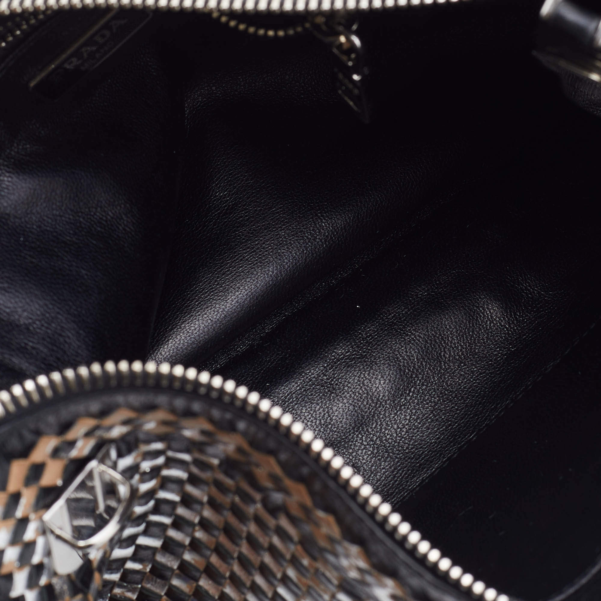Prada Zip Clutch Madras Woven Leather Large Black 1204501