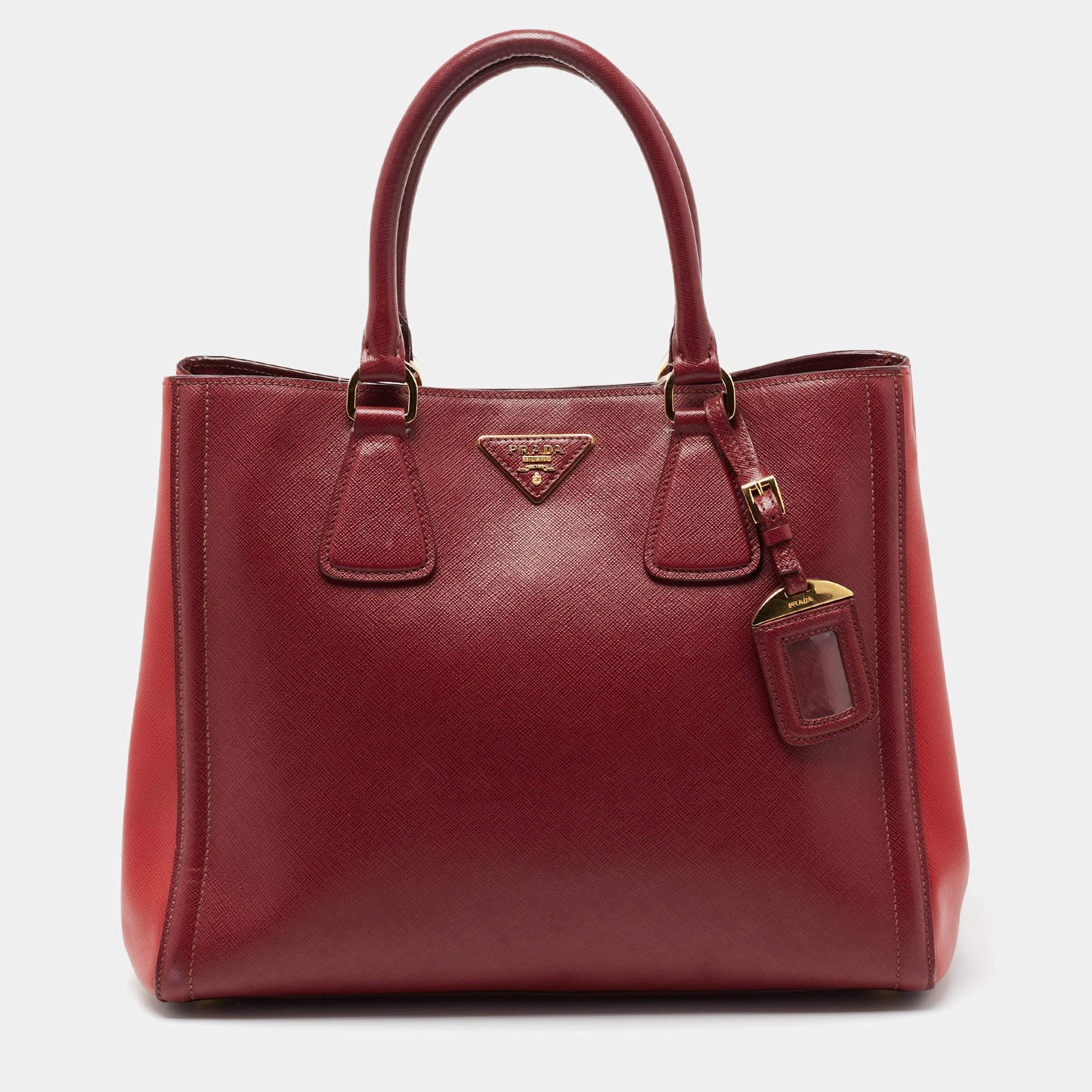 Pre Owned Prada Burgundy/Red Saffiano Leather Tote