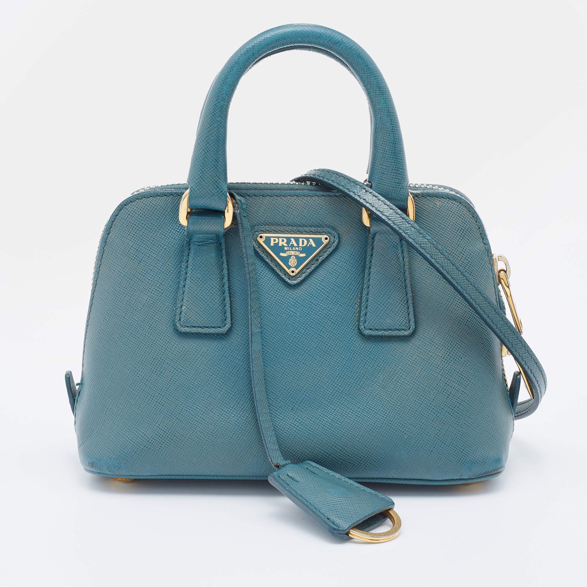 Pre Owned Prada Green Saffiano Lux Leather Mini Promenade Crossbody Bag