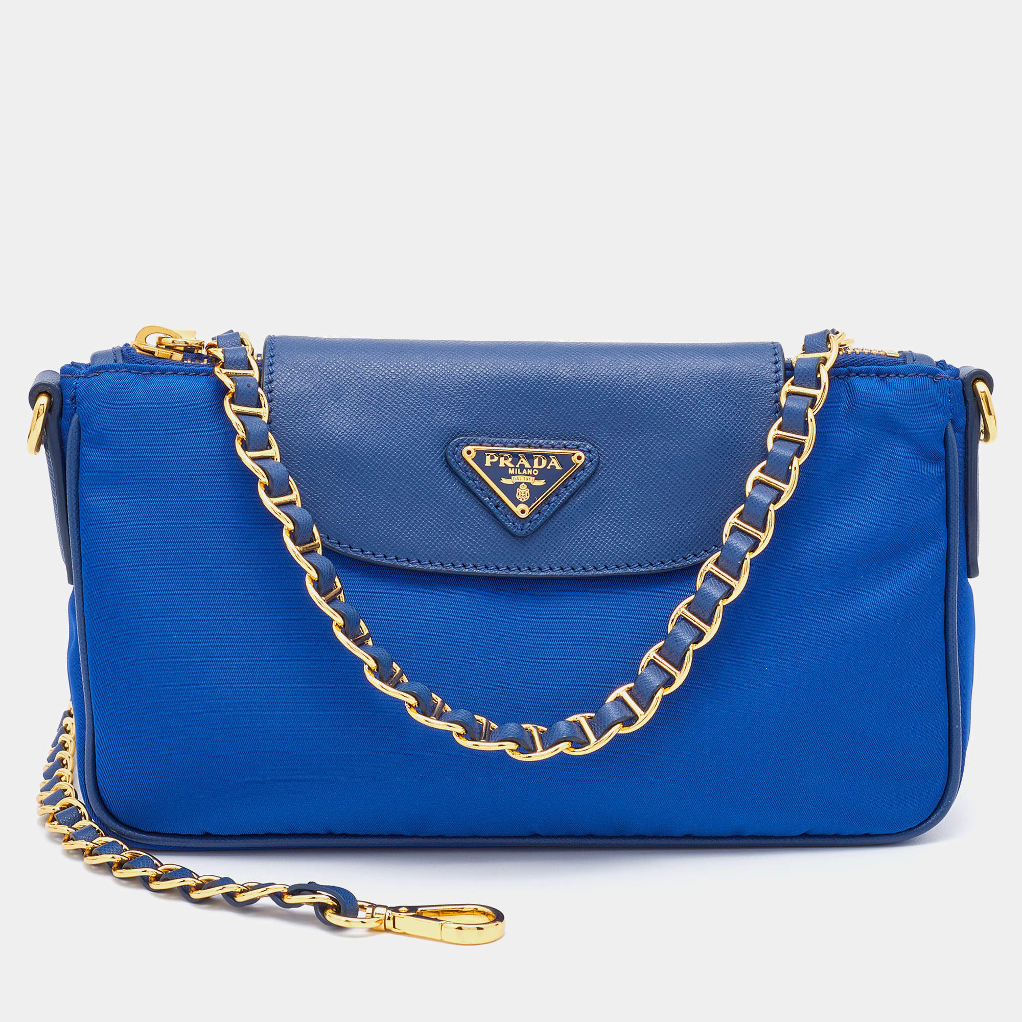 Pre Owned Prada Blue Tessuto Nylon and Saffiano Leather Small Crossbody Bag