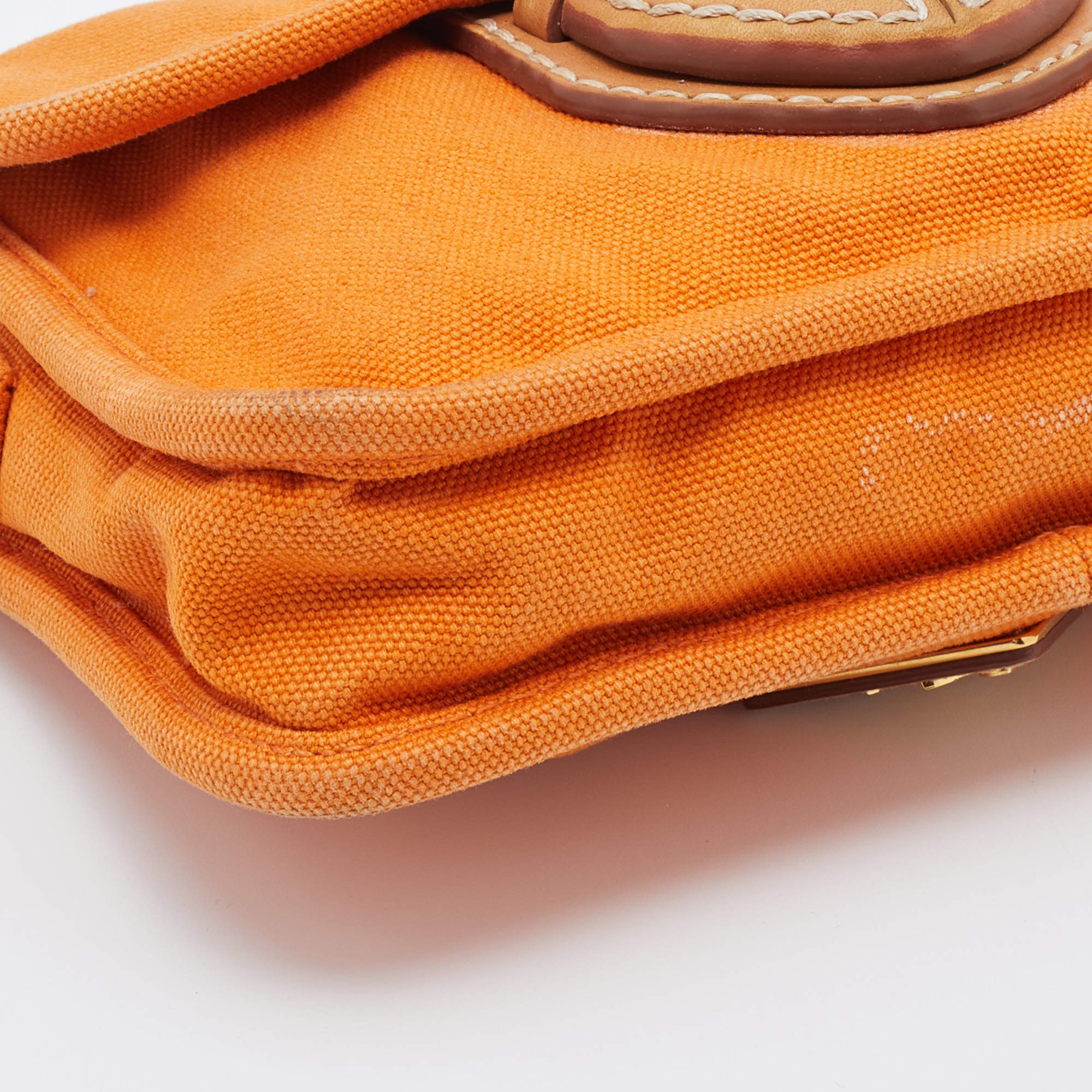 Prada Orange Canvas Flap Crossbody Bag