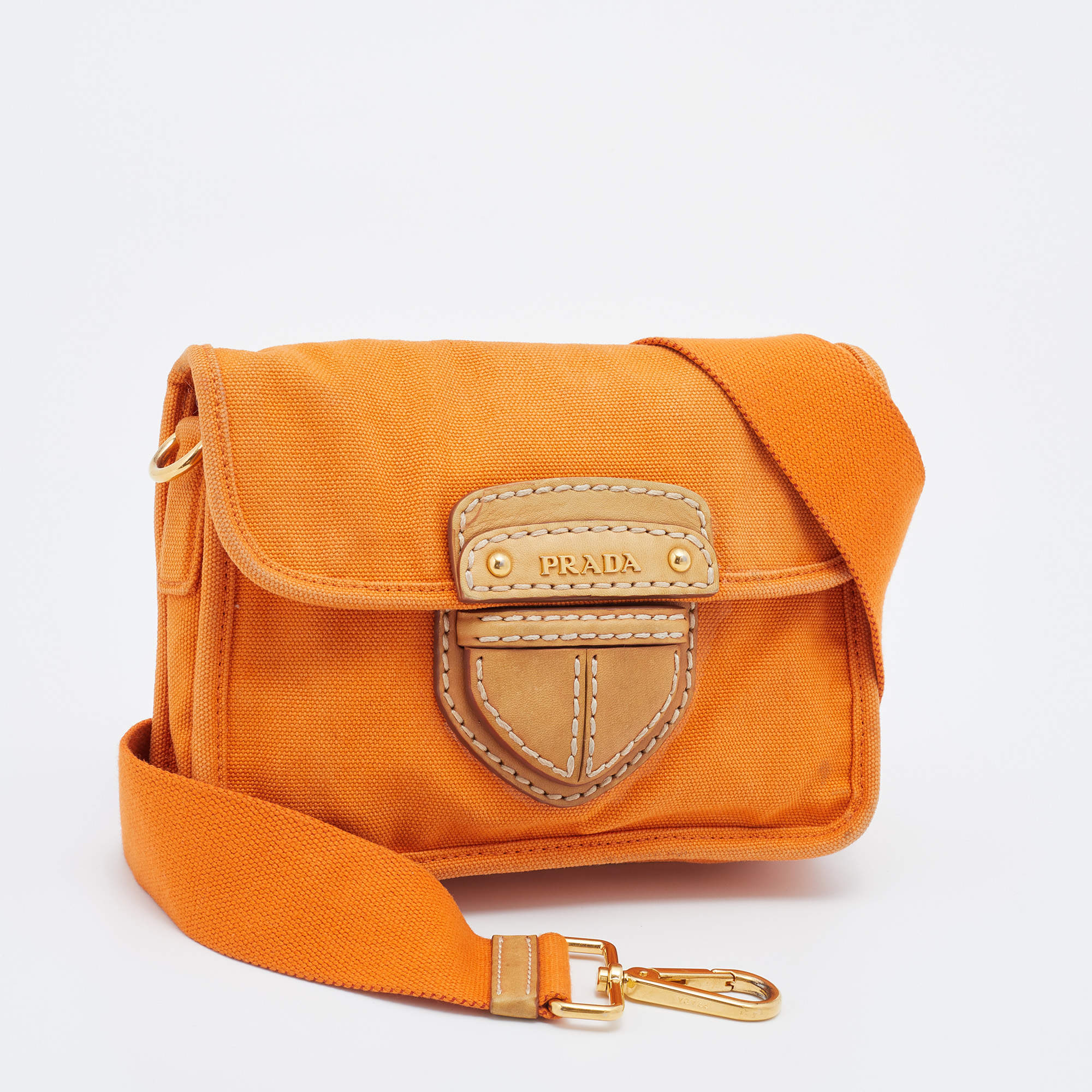 Prada Orange Canvas Flap Crossbody Bag