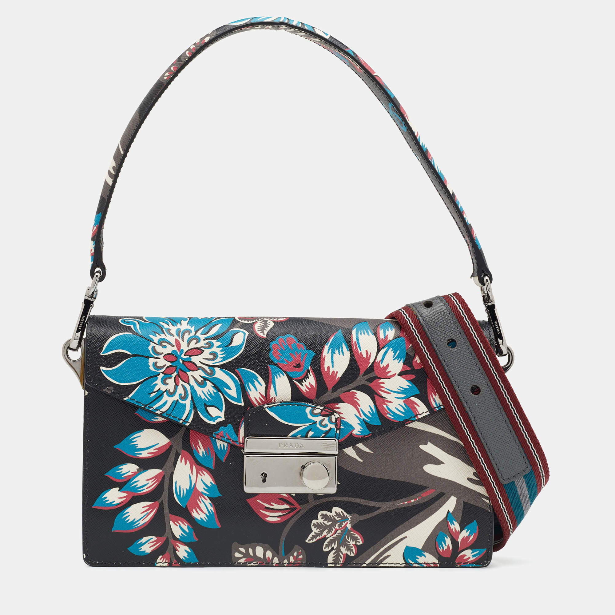 Pre Owned Prada Multicolor Floral Print Leather Sound Shoulder Bag