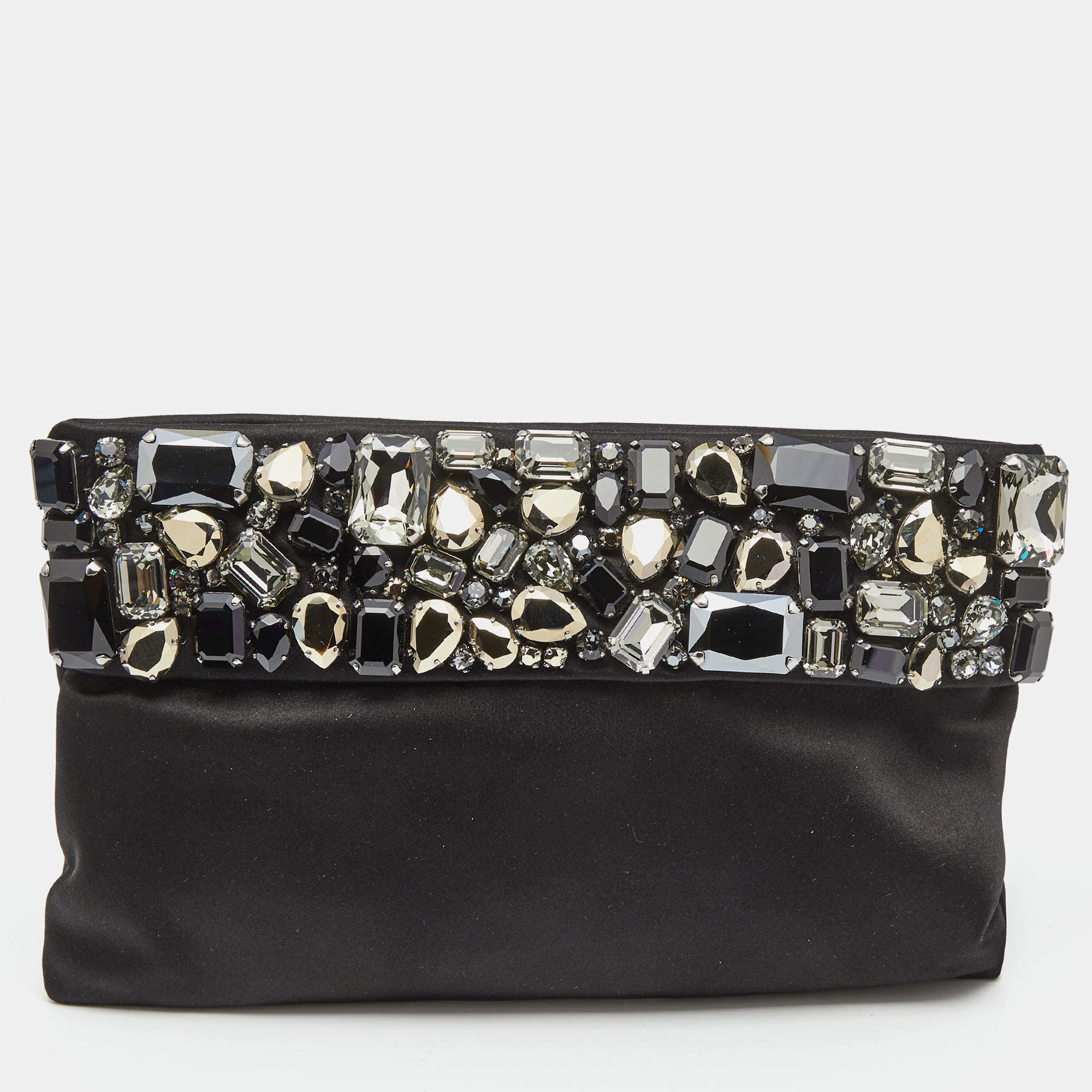 Pre Owned Prada Black Satin Crystal Embellished Clutch