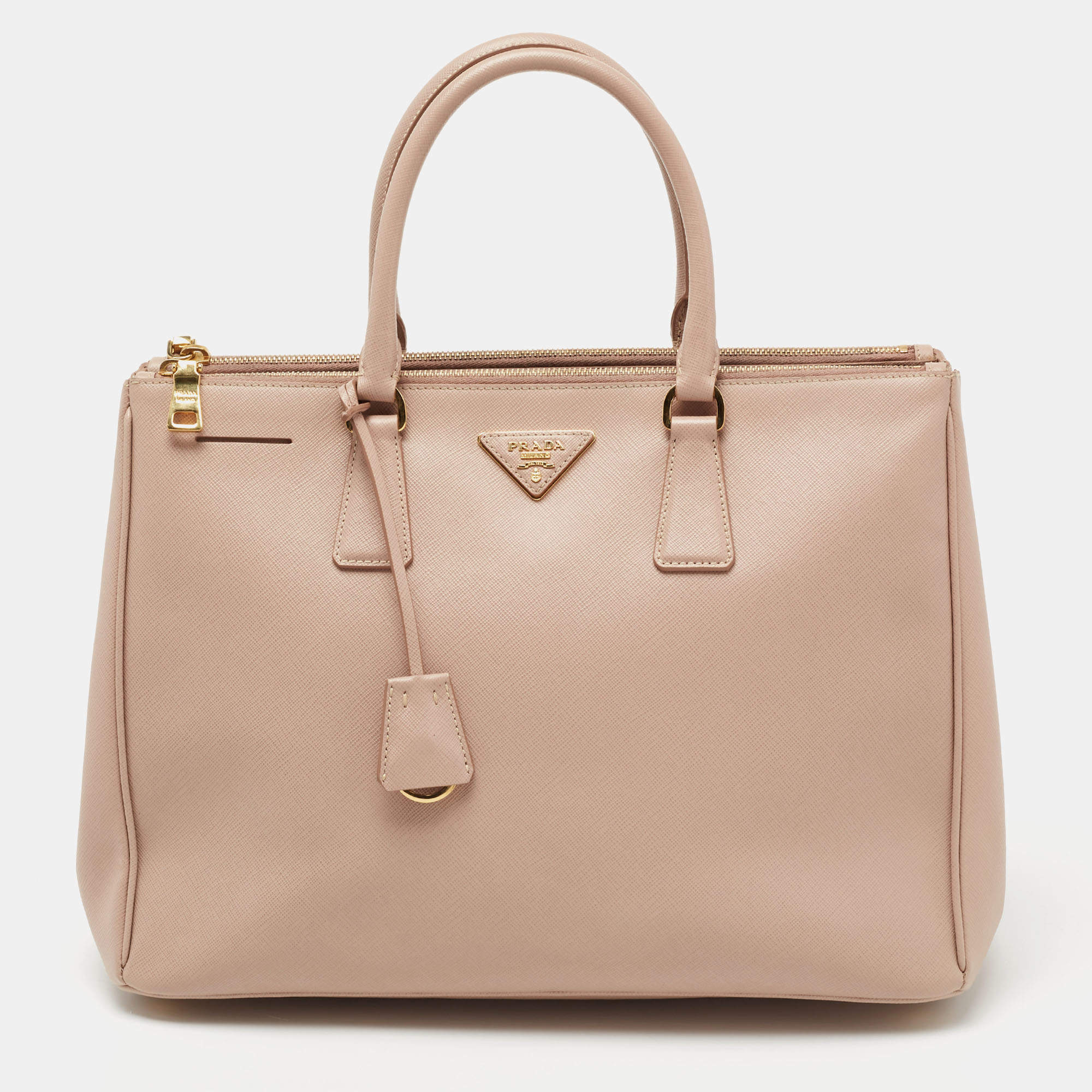 Pre Owned Prada Beige Saffiano Leather Medium Galleria Zip Tote