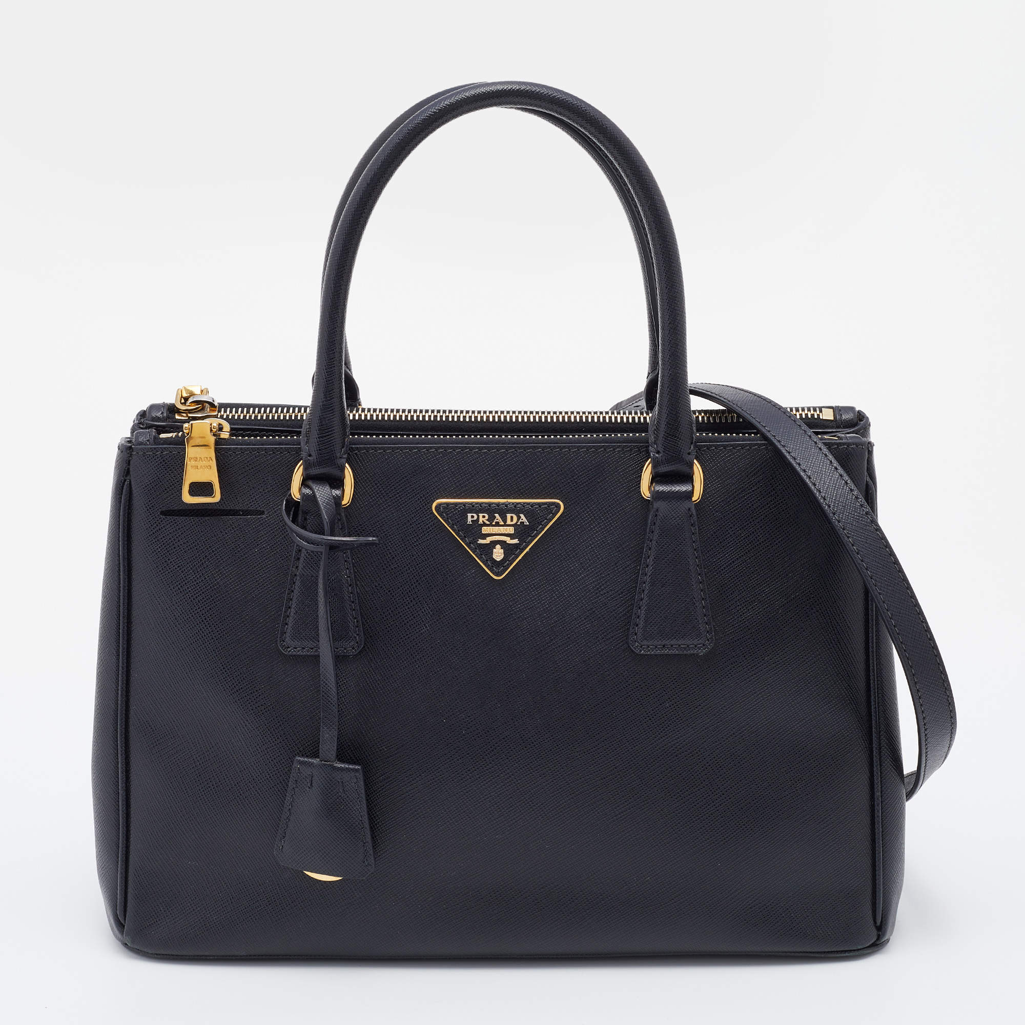 Pre Owned Prada Black Saffiano Leather Small Galleria Tote