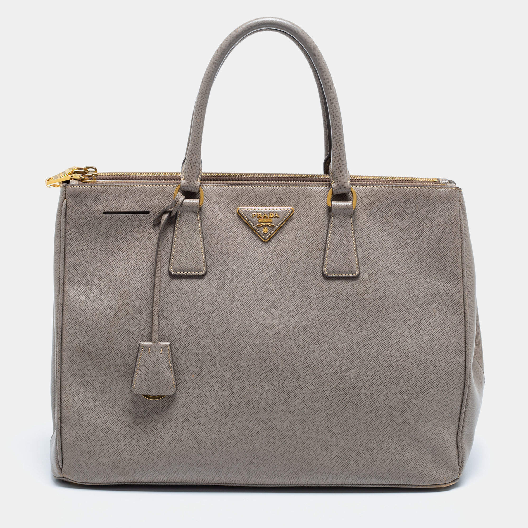 Pre Owned Prada Dark Beige Saffiano Lux Leather Large Galleria Tote