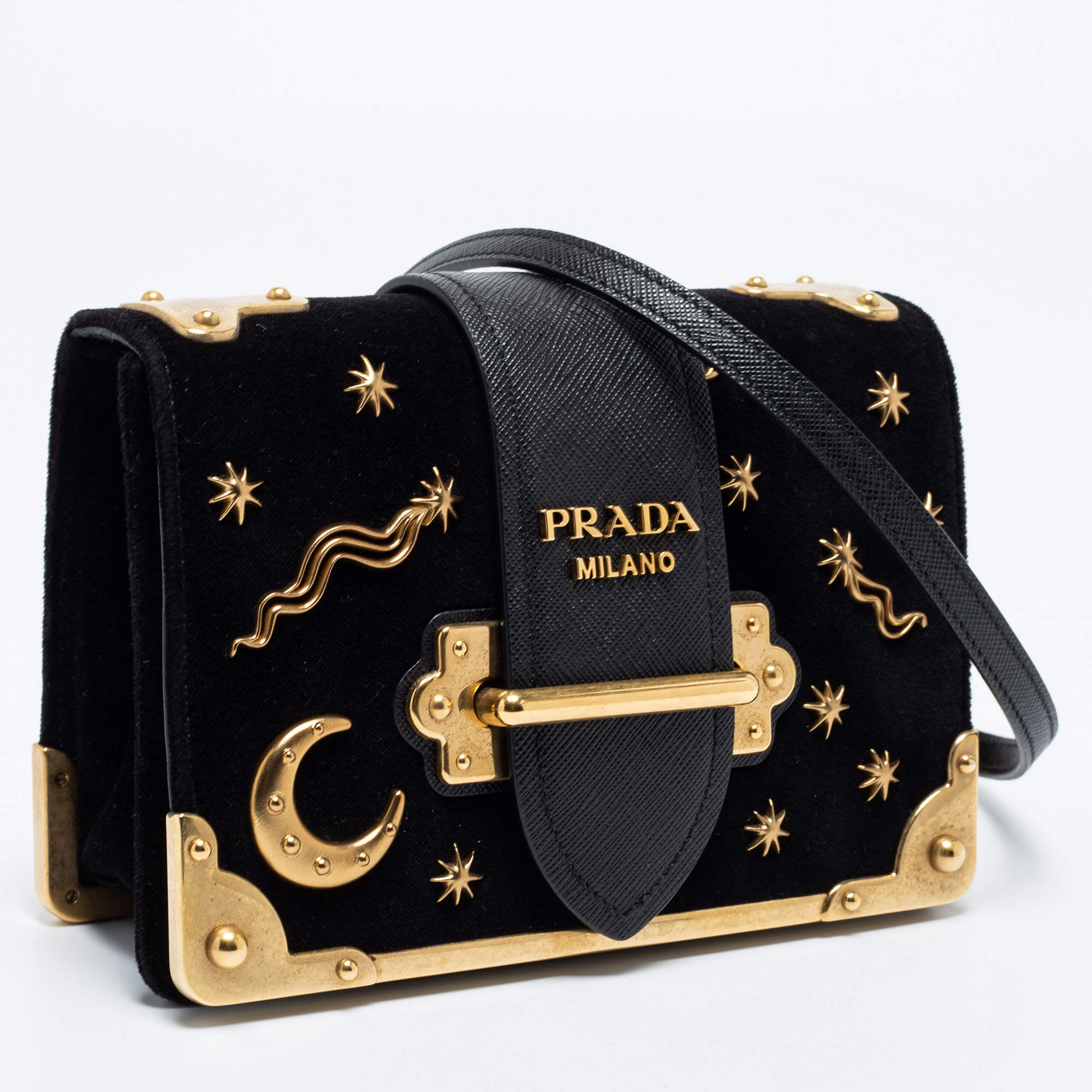 Prada Cahier Moon Stars Celestial Astrology Black and Gold Velvet