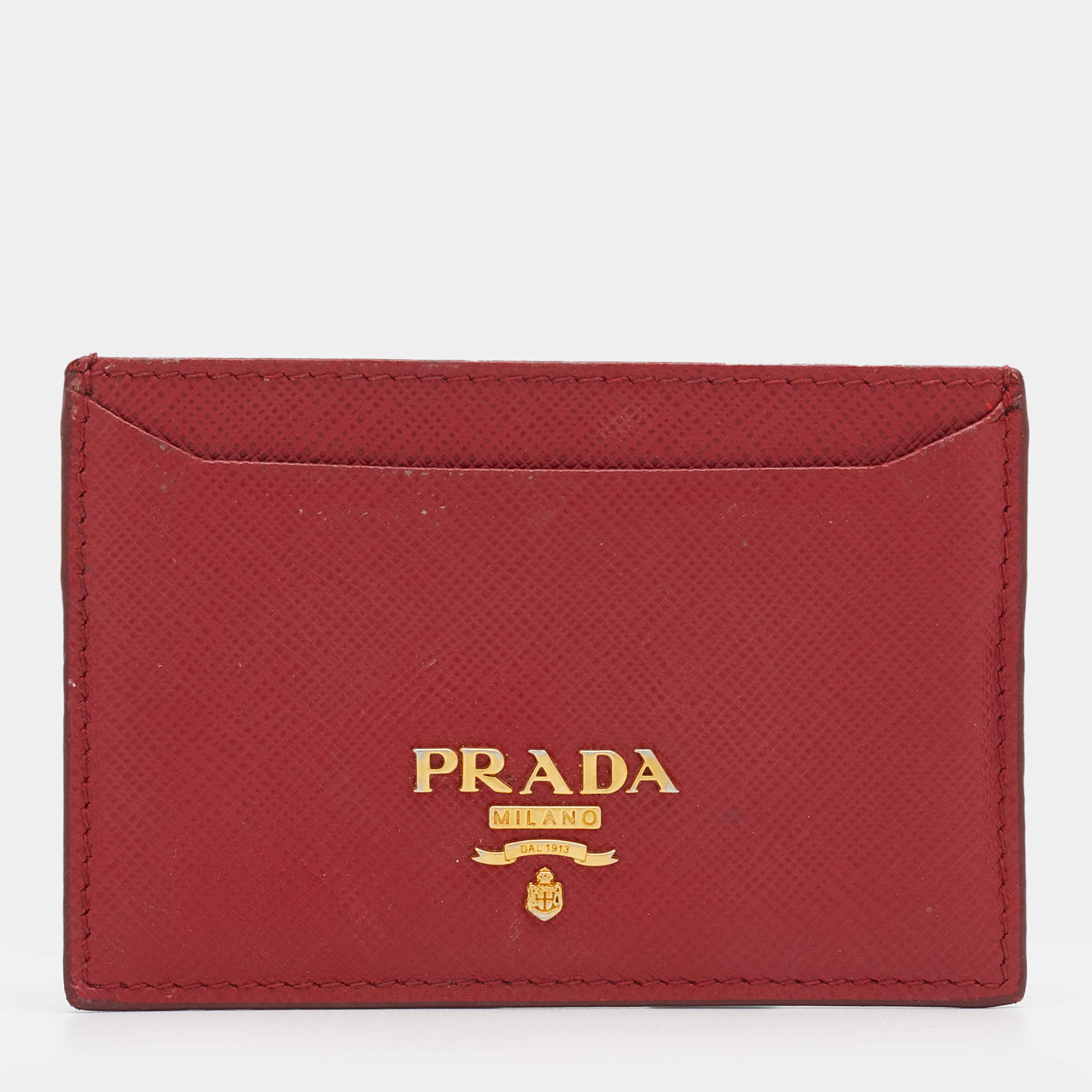 Pre Owned Prada Red Saffiano Lux Leather Card Holder