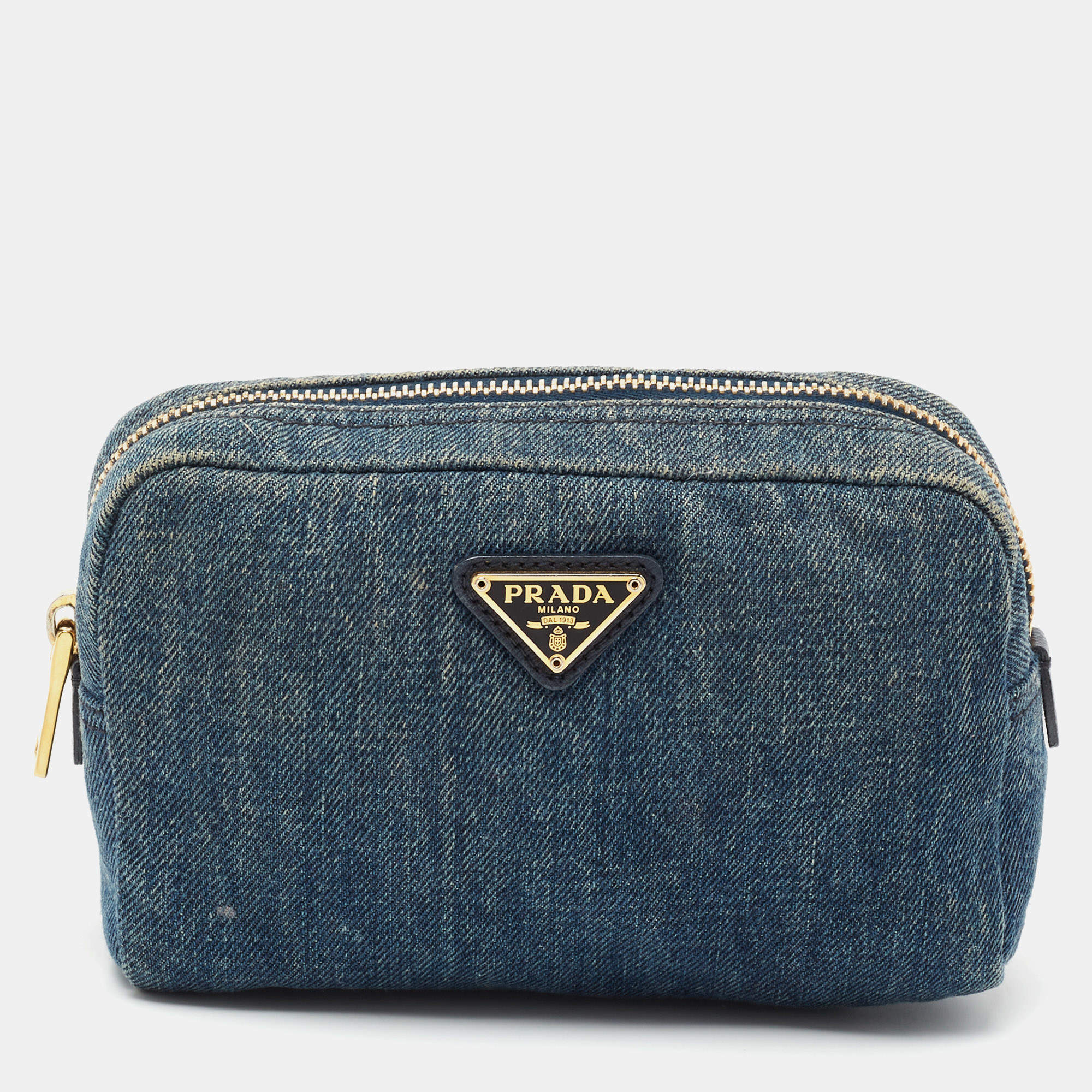 Prada Blue Denim Cosmetic Pouch 