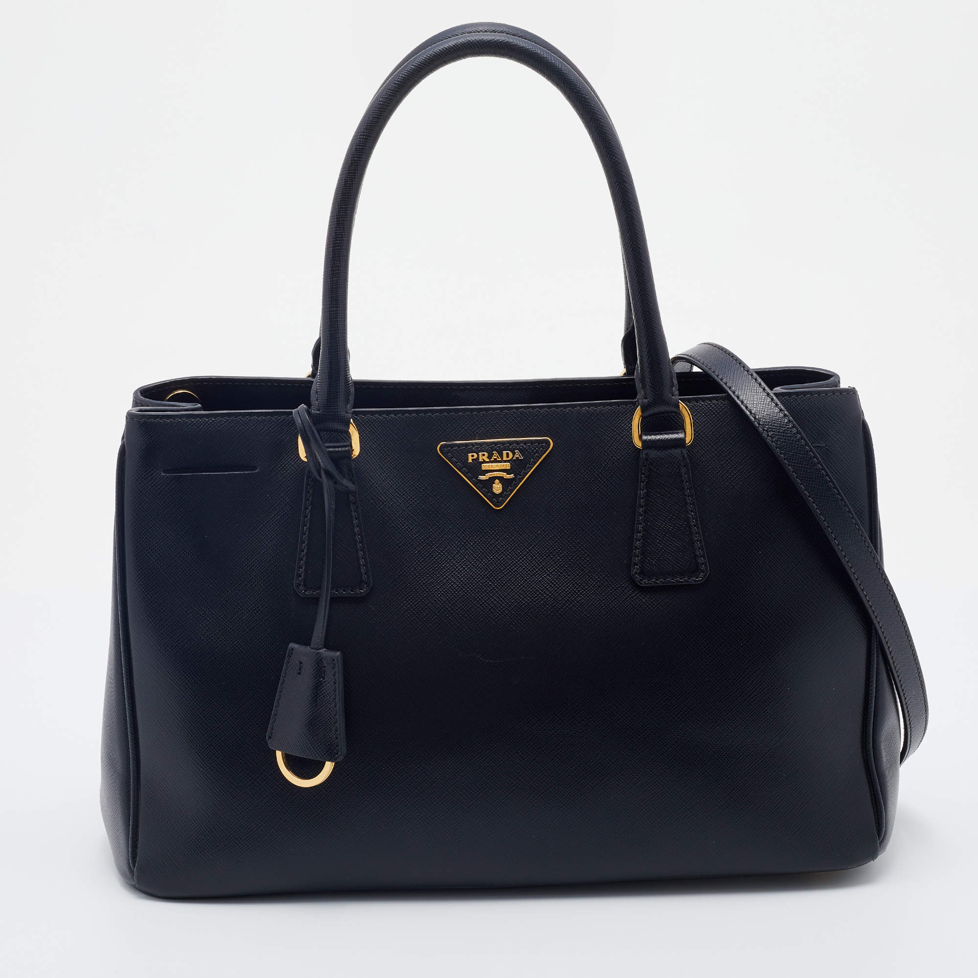 Pre Owned Prada Black Saffiano Lux Leather Small Tote
