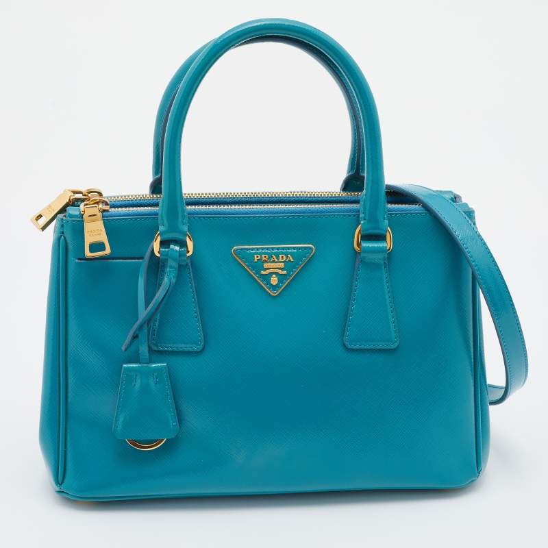 Pre Owned Prada Turquoise Saffiano Leather Mini Galleria Tote