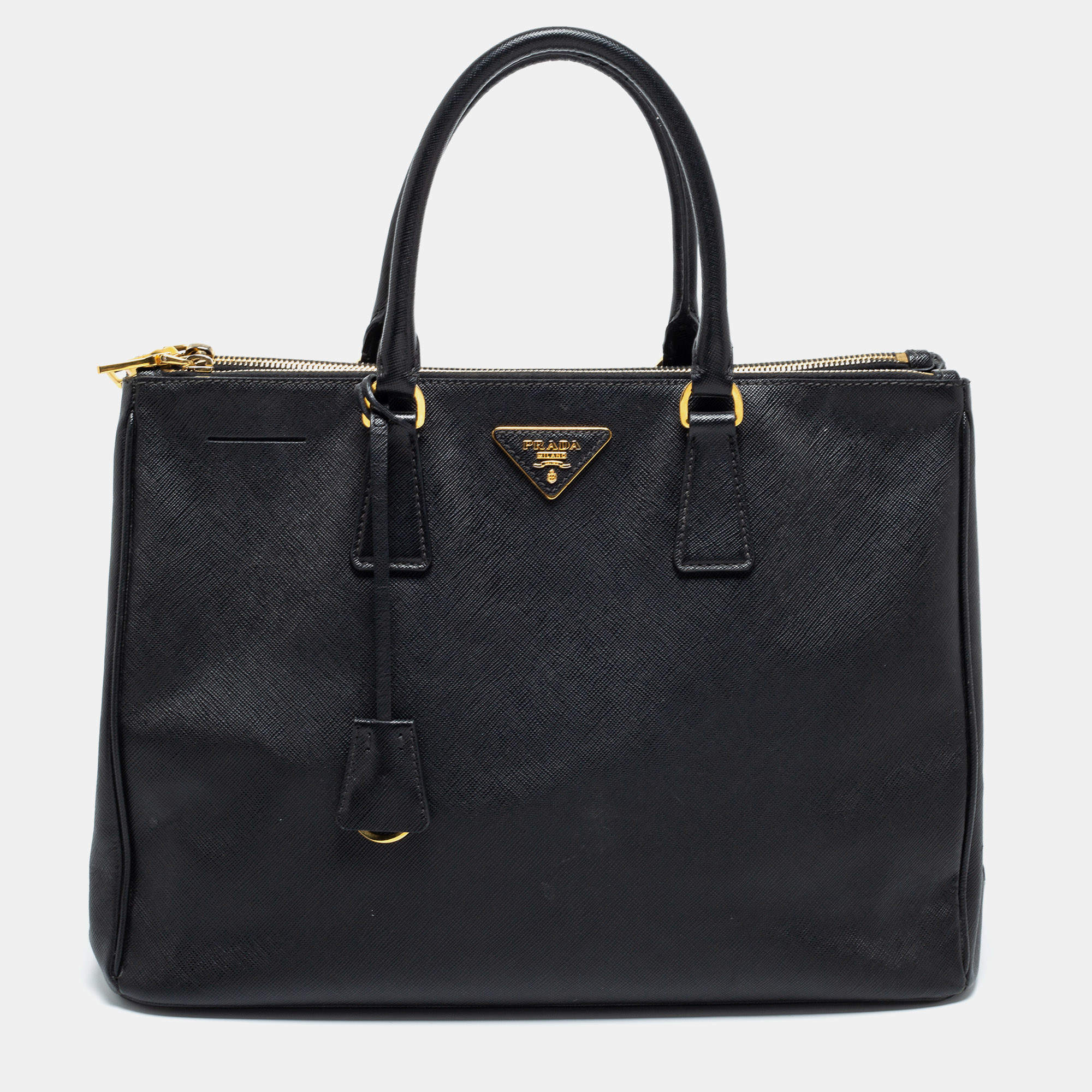 Pre Owned Prada Black Leather Large Double Zip Tote