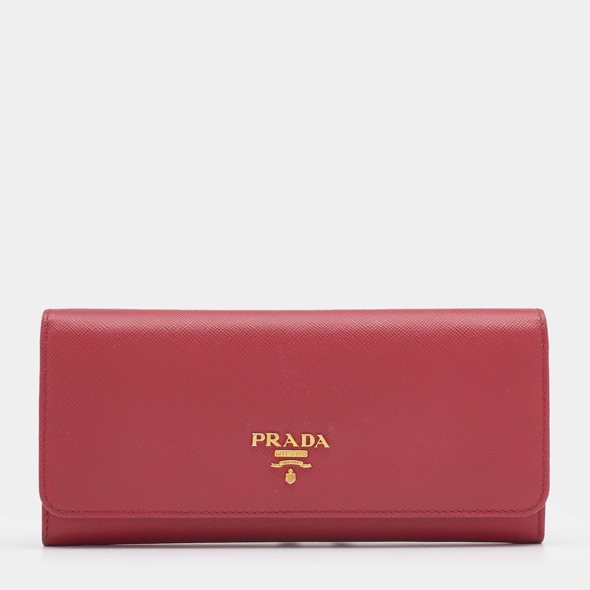 Prada Pink Saffiano Lux Leather Flap Continental Wallet