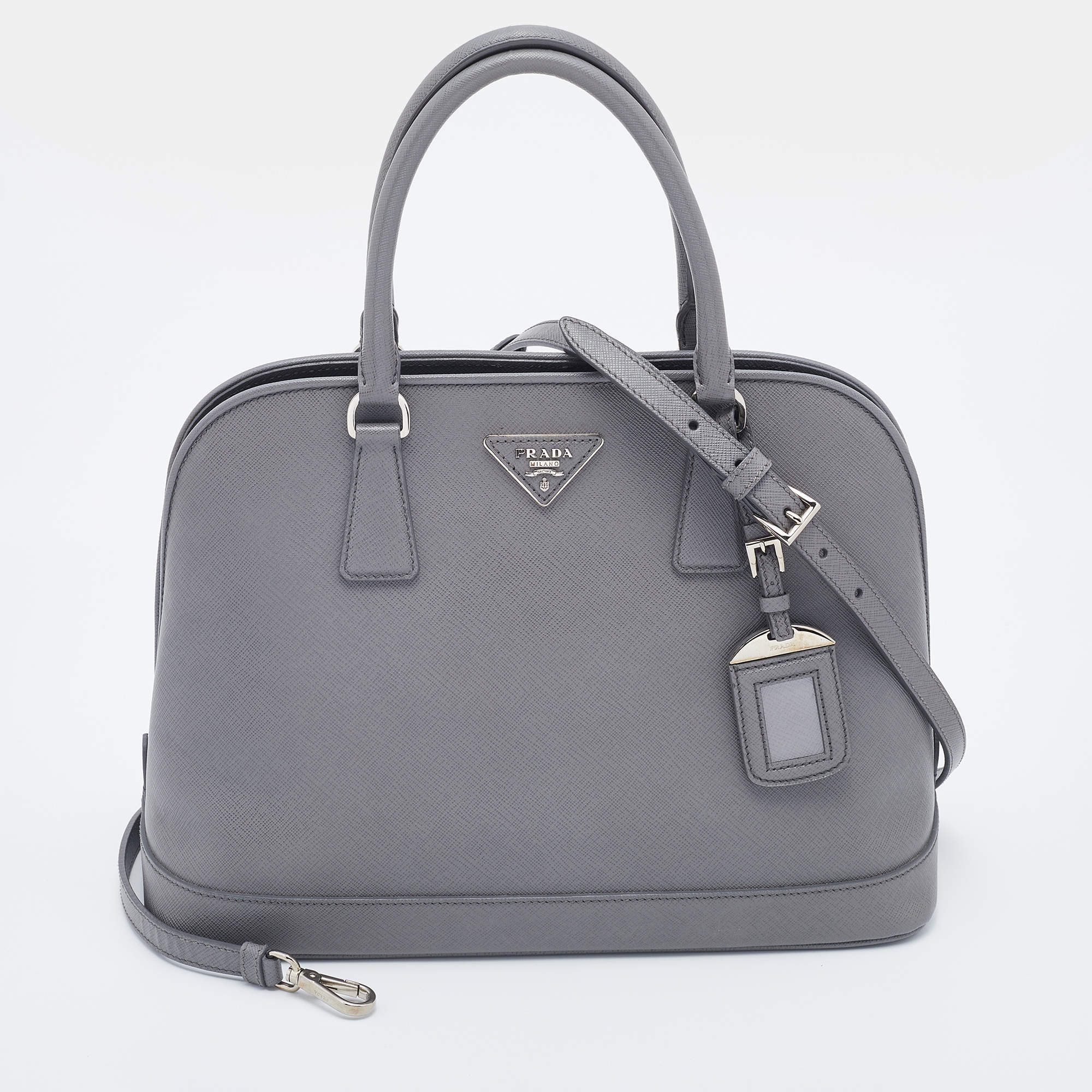 Pre Owned Prada Grey Saffiano Lux Leather Open Promenade Satchel